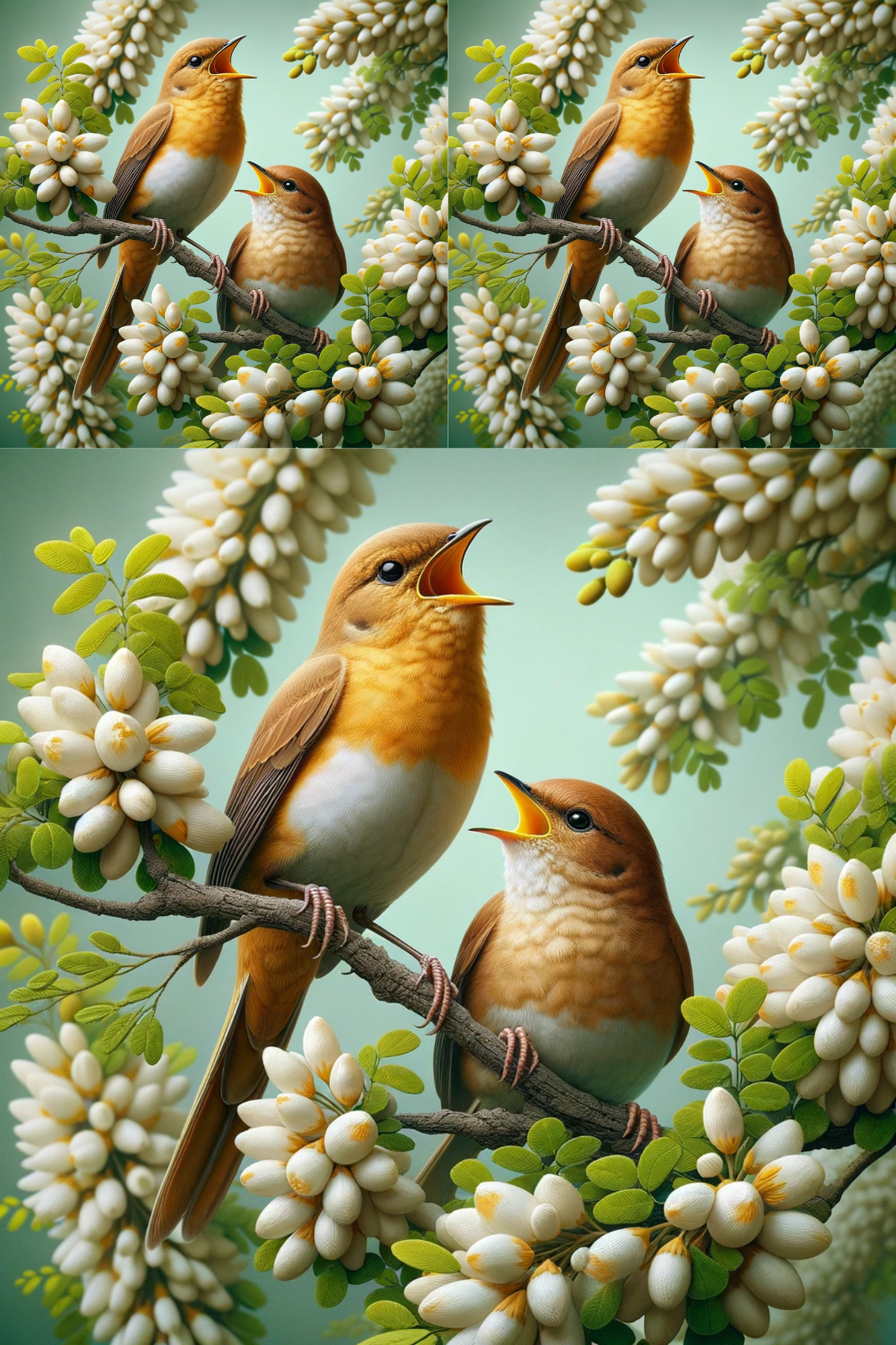 Sticker Sheet / Greeting Card – Nightingales Sing on Acacia Cat No. 327