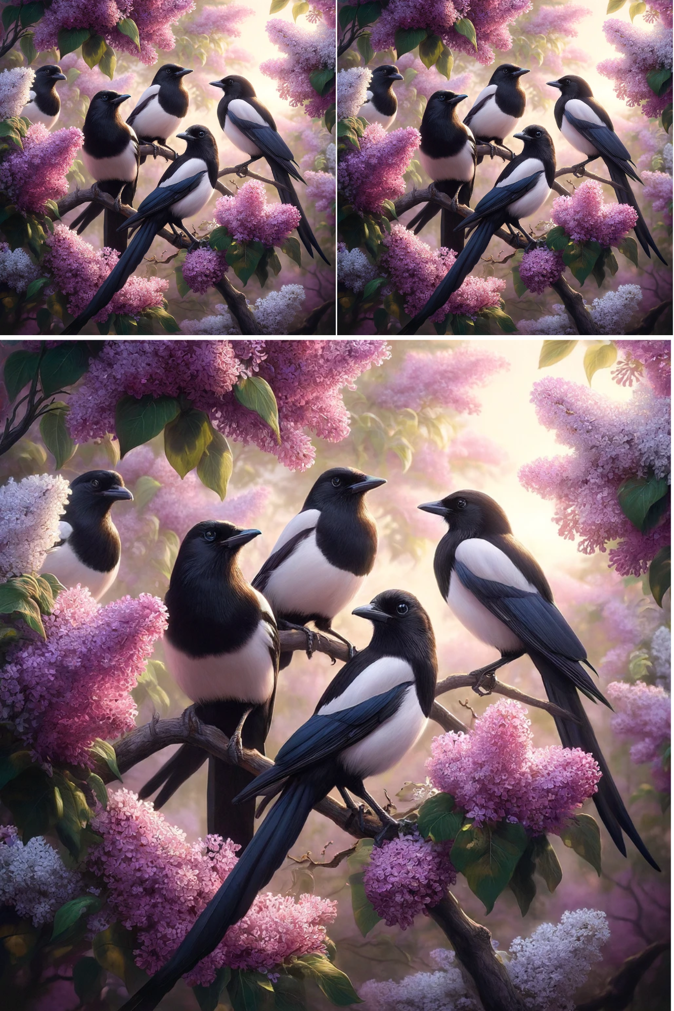 Sticker Sheet / Greeting Card – Magpies On The Lilac Tree Collage Cat No. 805