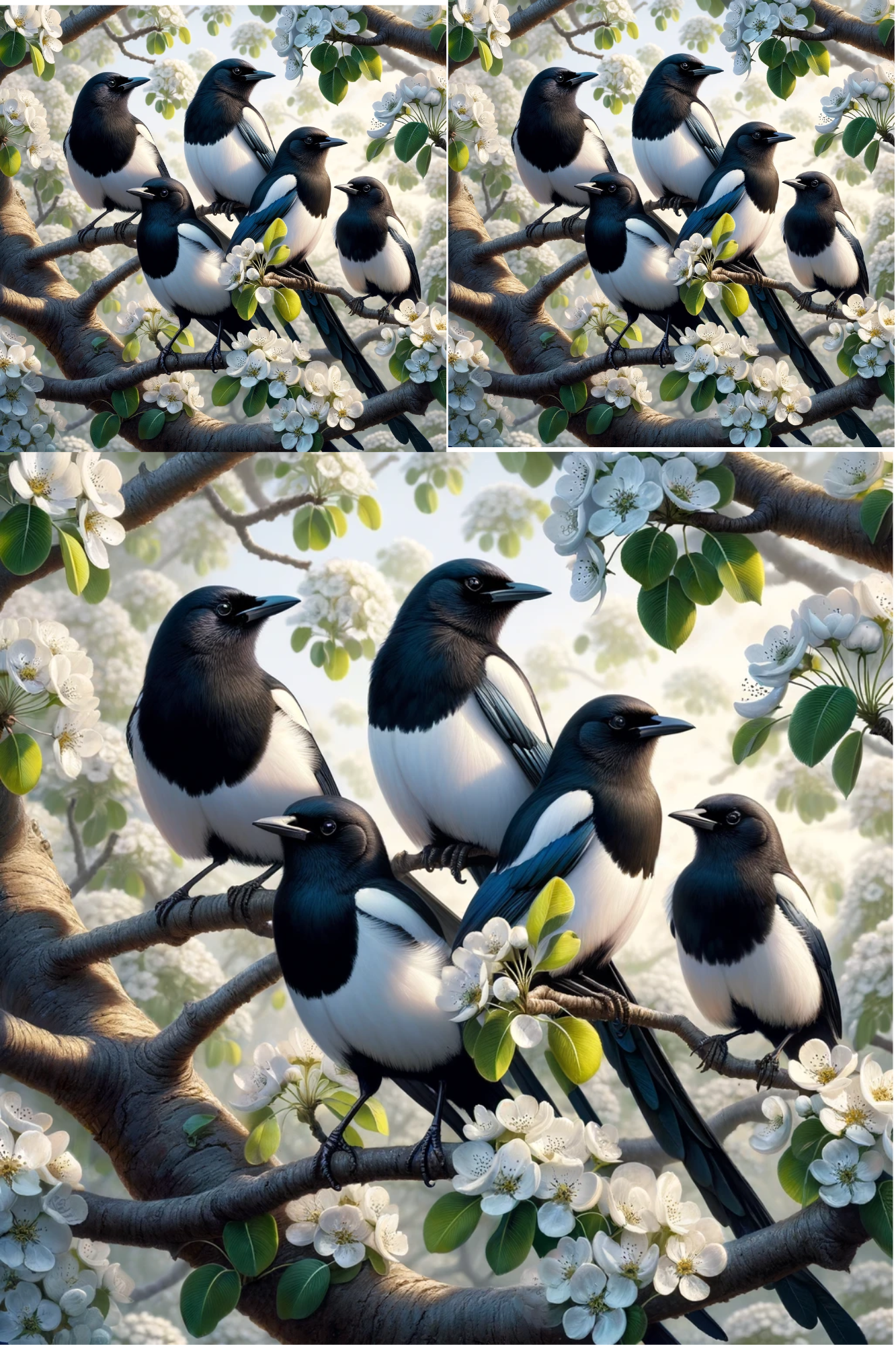 Sticker Sheet / Greeting Card – Magpies On A Pear Tree Collage Cat No. 807