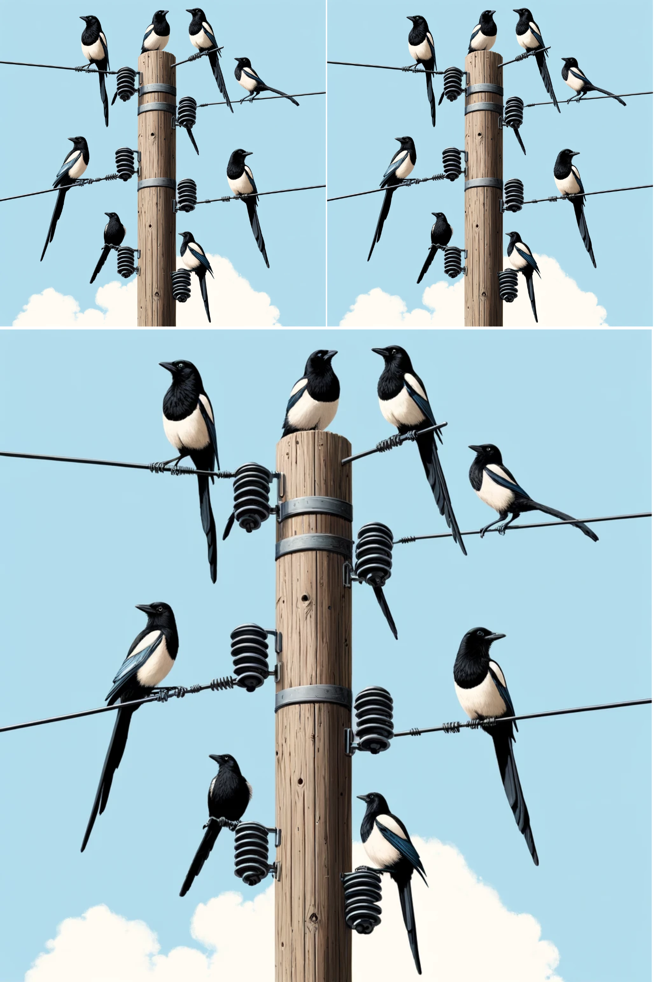 Sticker Sheet / Greeting Card – Magpies On Telegraph Pole Collage Cat No. 827