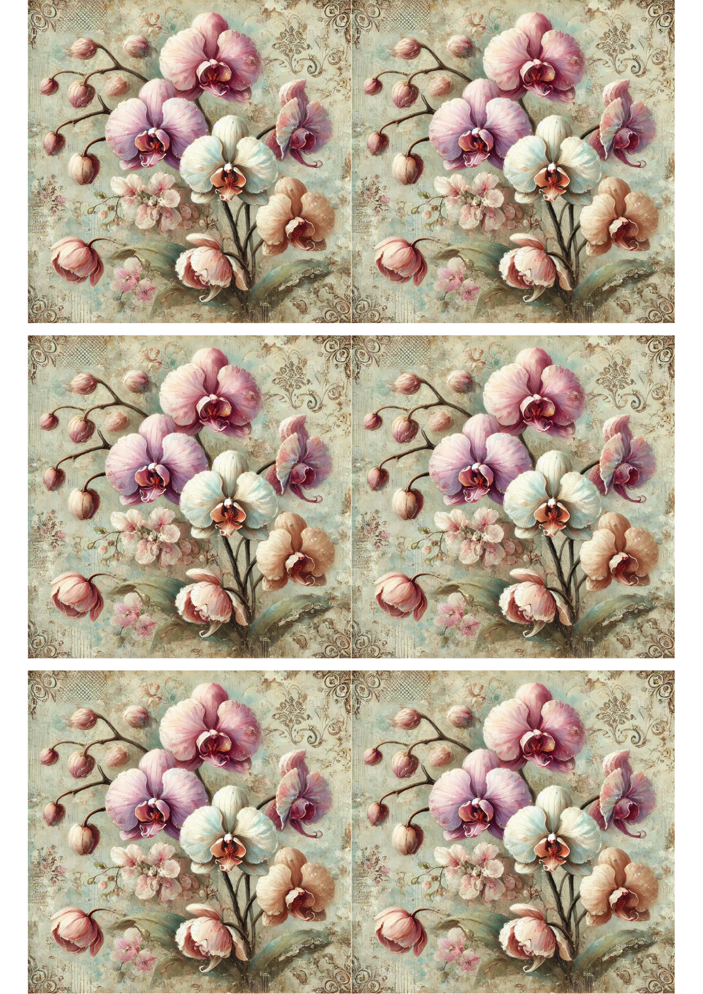 Sticker Sheet / Greeting Card – Orchids Schabby Chic Collage Cat. No. 2497