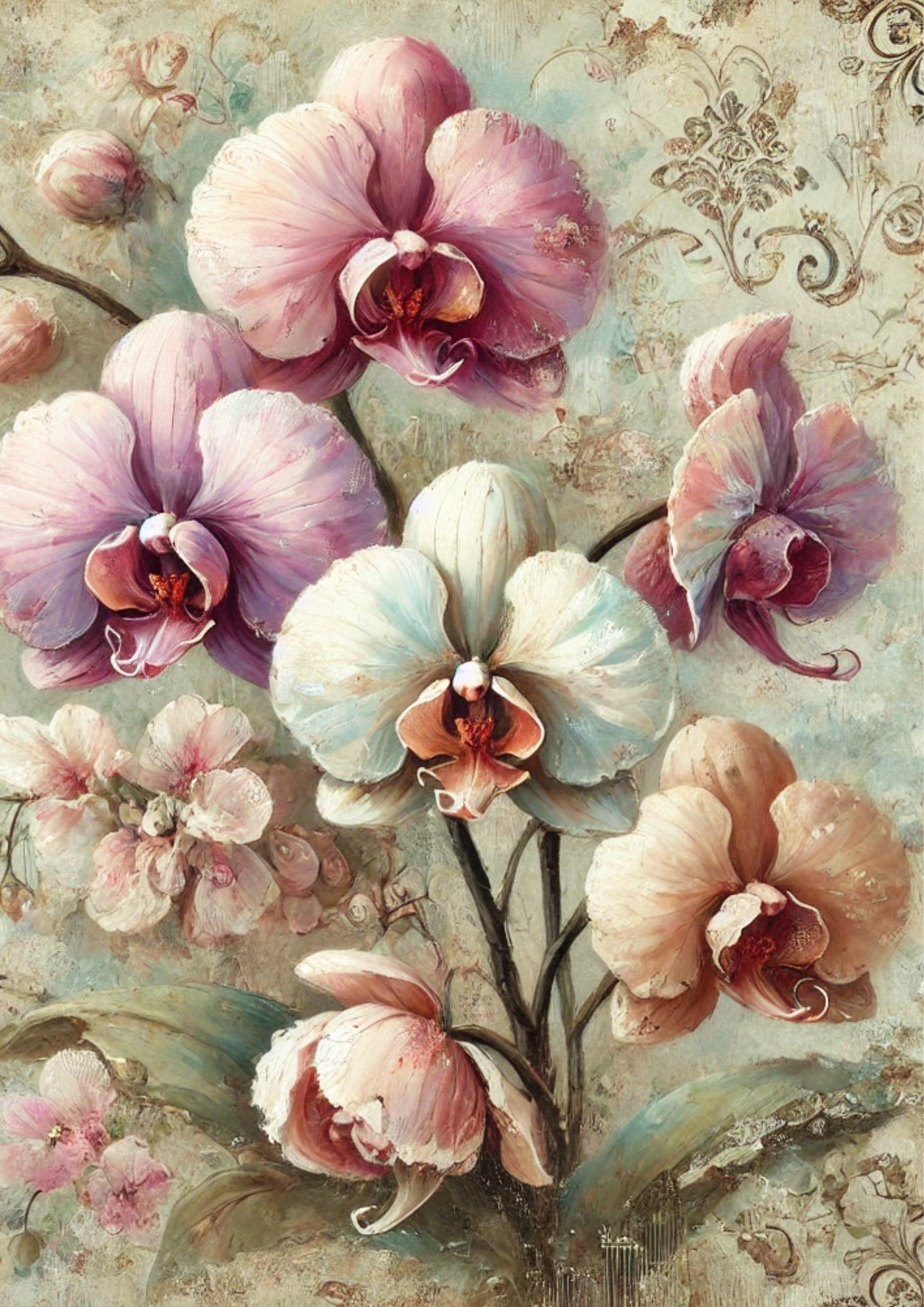 Sticker Sheet / Greeting Card – Orchids Schabby Chic Full Cat. No. 2498