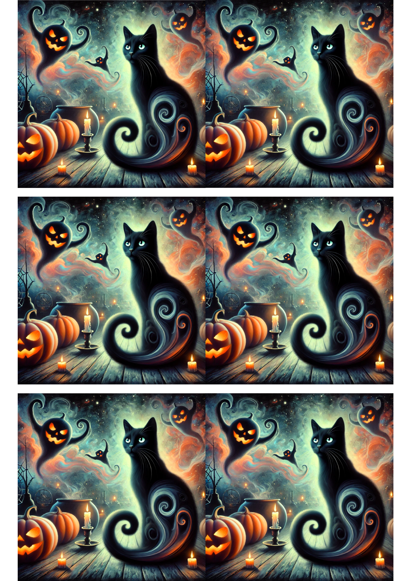 Sticker Sheet / Greeting Card – Cat Surreal Halloween 2 Collage Cat. No. 2909