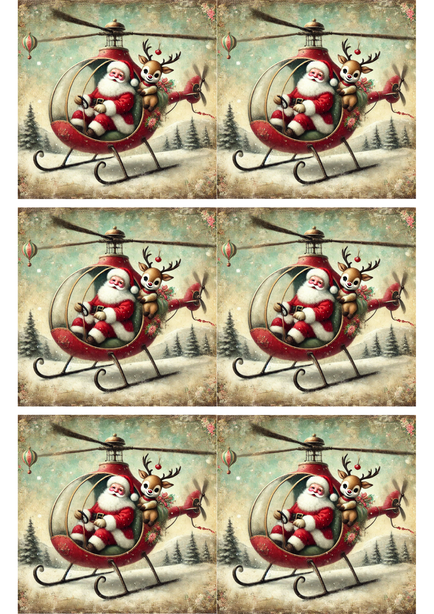 Sticker Sheet / Greeting Card – Santa Claus In Helicopter Collage Cat. No. 2919