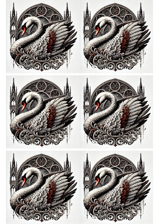 Sticker Sheet – Swan In Gothic Style Collage Cat. No. 2499