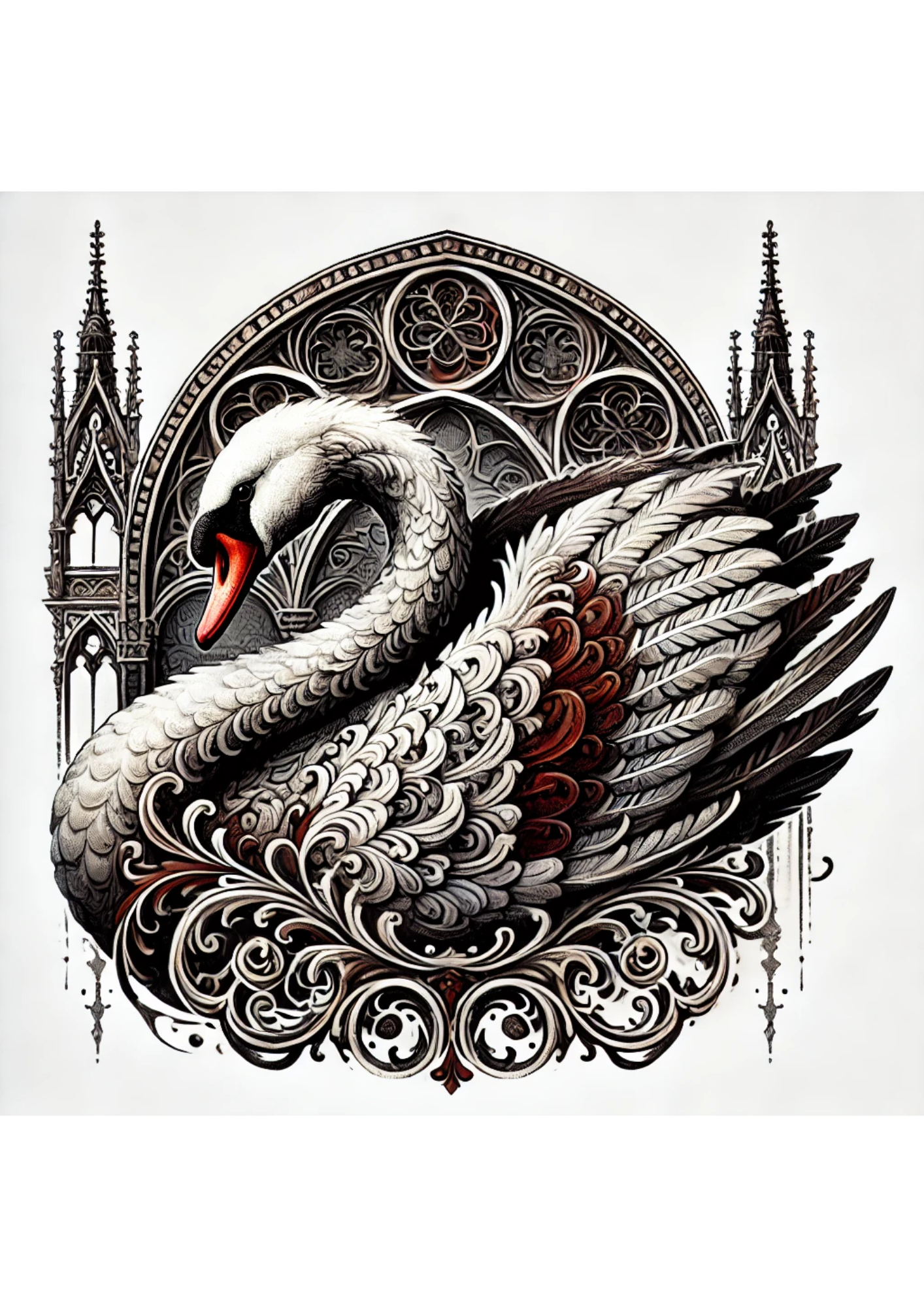 Sticker Sheet / Greeting Card – Swan In Gothic Style Full Cat. No. 2500