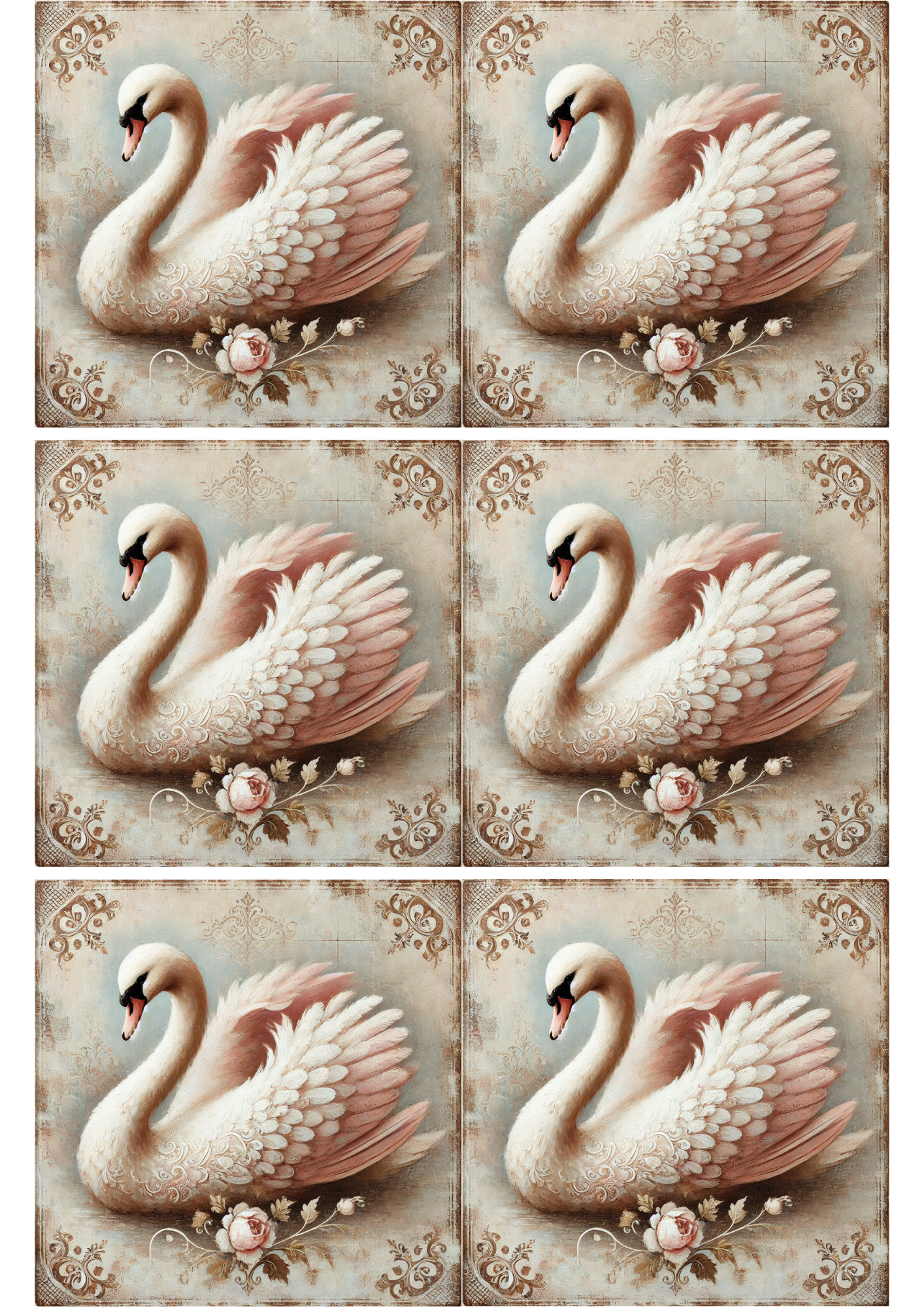 Sticker Sheet / Greeting Card – Swan Shabby Chic Collage Cat. No. 2503