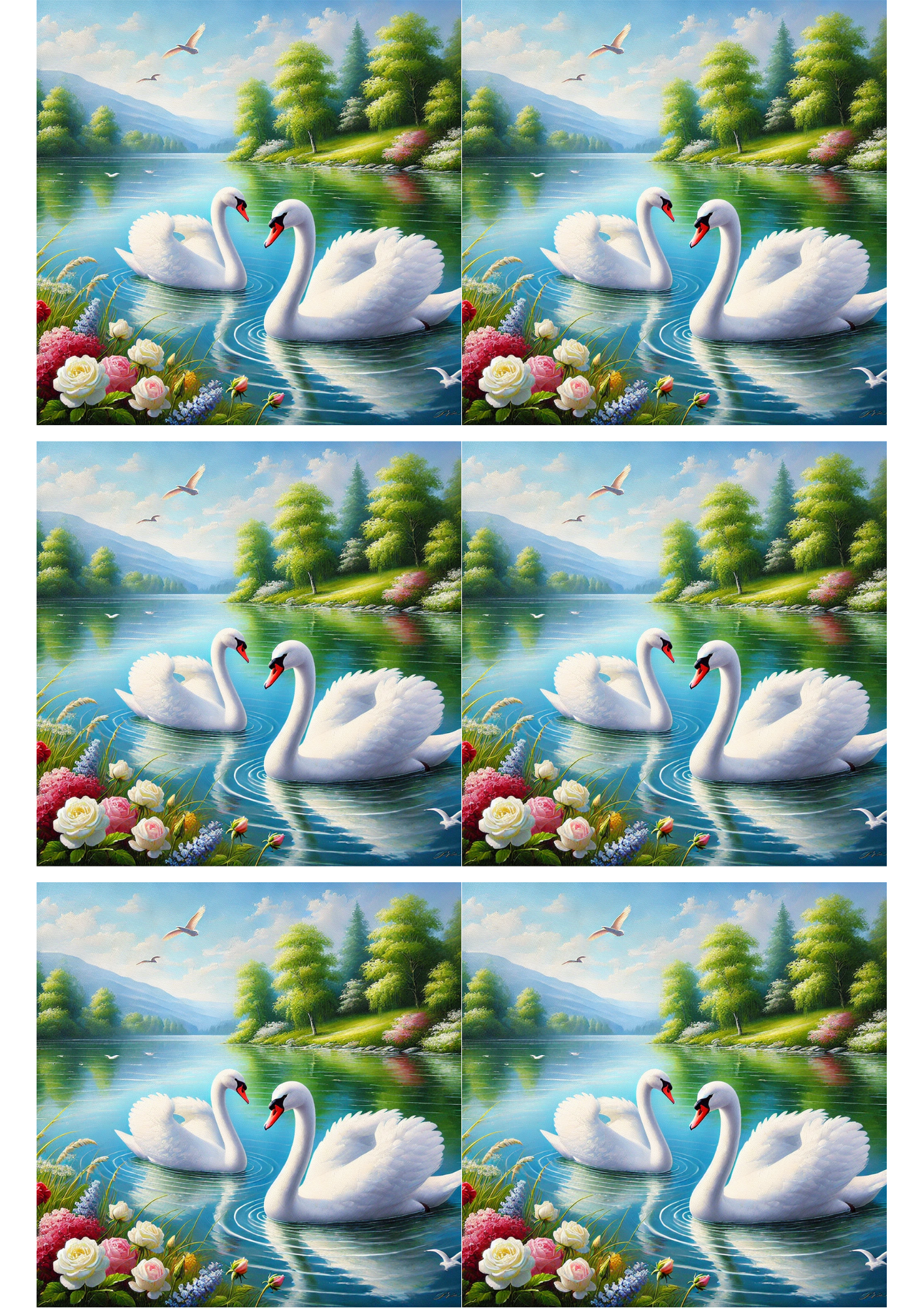 Sticker Sheet / Greeting Card – Swans On The River Collage Cat. No. 2505