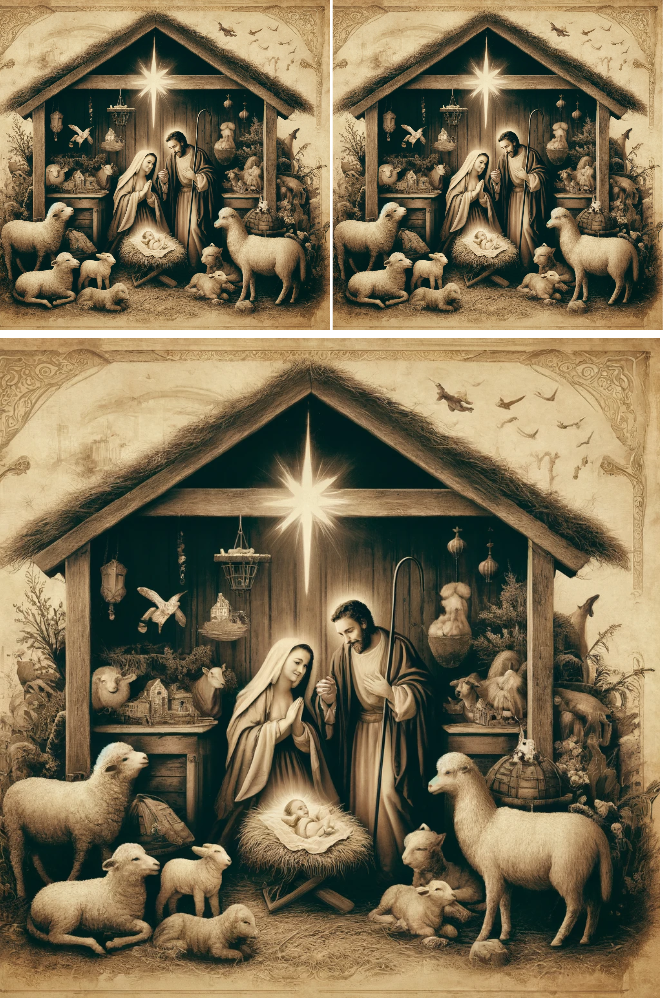 Sticker Sheet – Holy Family In The Stable Of Bethlehem Vintage Collage Cat No. 845