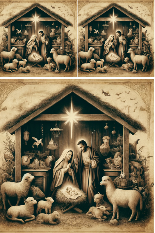 Sticker Sheet – Holy Family In The Stable Of Bethlehem Vintage Collage Cat No. 845