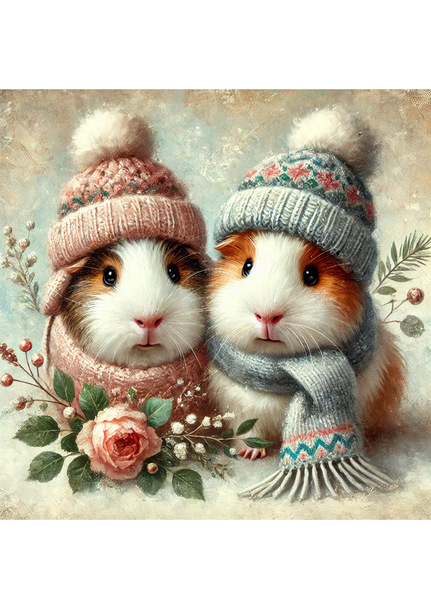 Sticker Sheet / Greeting Card – Guinea Pigs In Hats Schabby Chic Full Cat. No. 2914