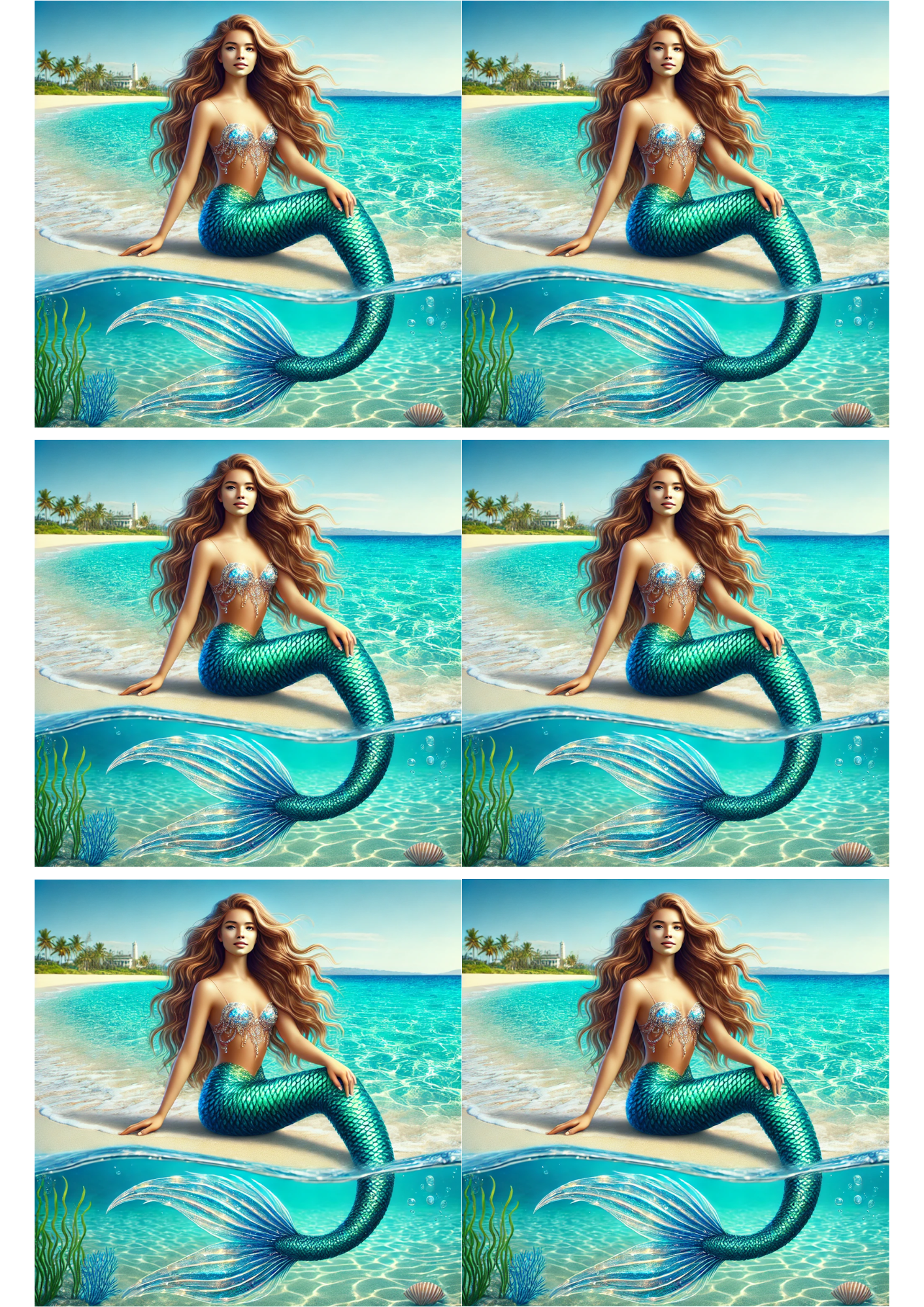 Sticker Sheet / Greeting Card – Mermaid On The Sand Collage Cat. No. 2513