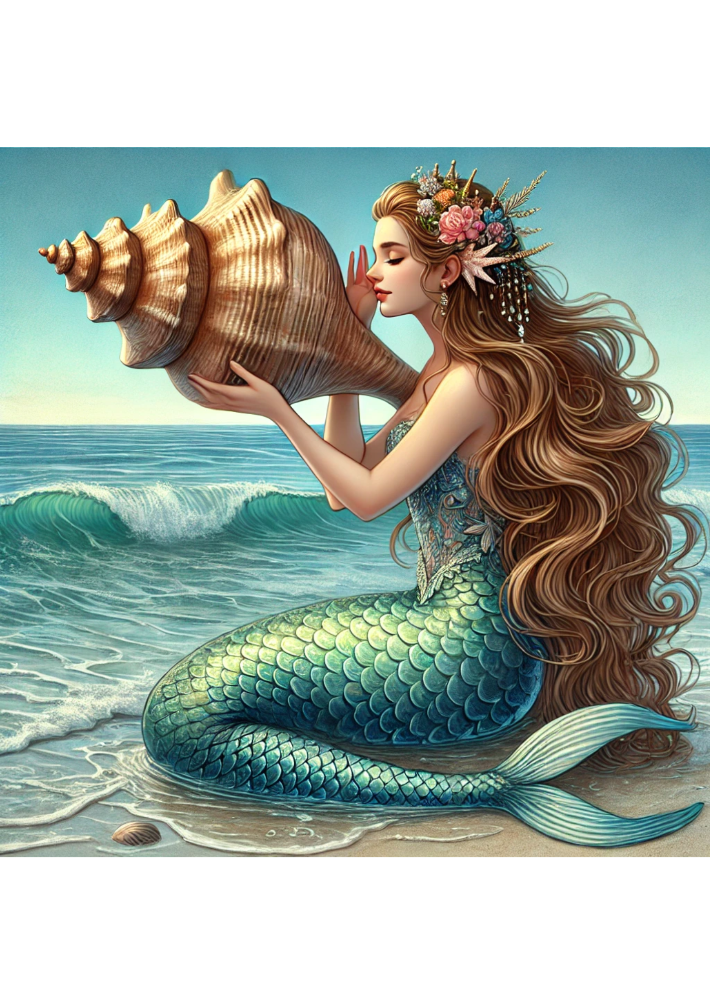 Sticker Sheet / Greeting Card – Mermaid With Shell Full Cat. No. 2512