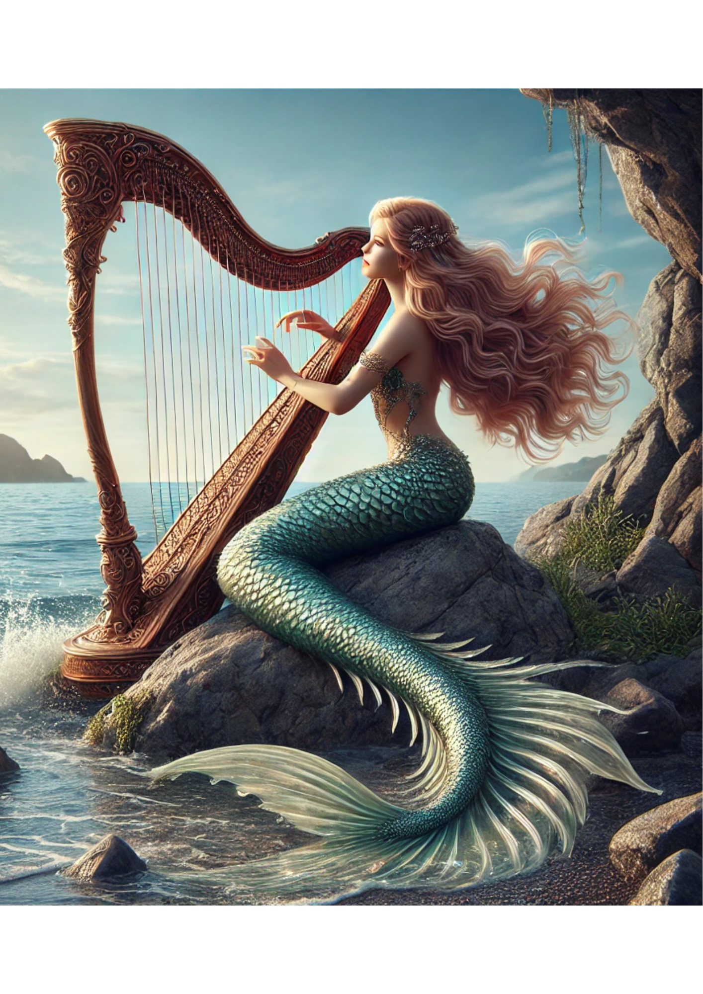 Sticker Sheet / Greeting Card – Mermaid Is Playing Harp Full Cat. No. 2516