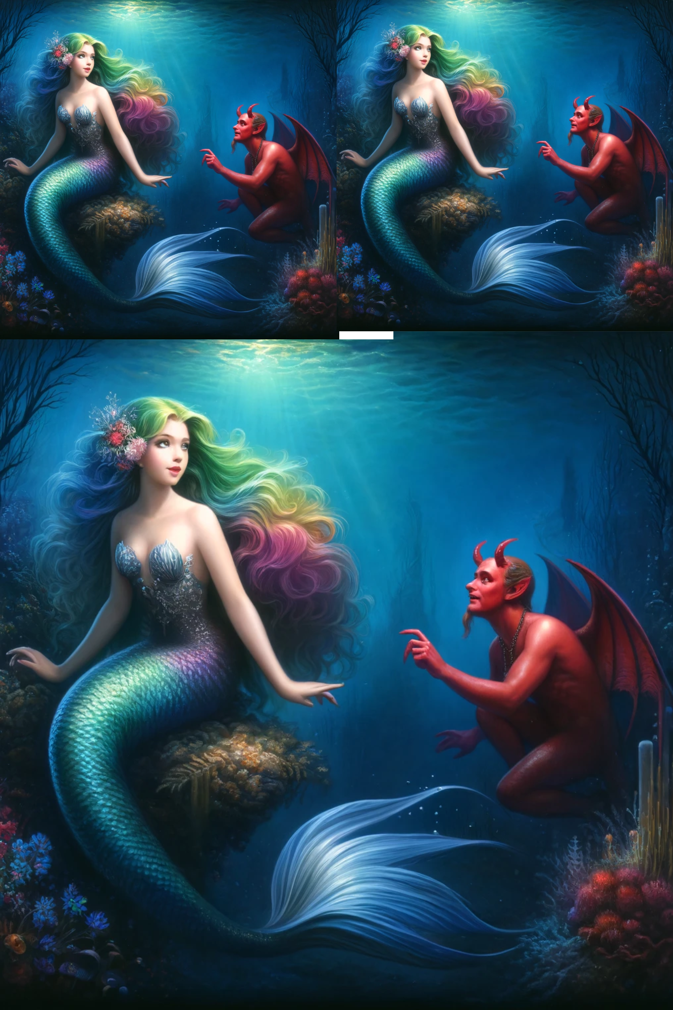 Sticker Sheet / Greeting Card – Mermaid and Devil Cat. No. 302