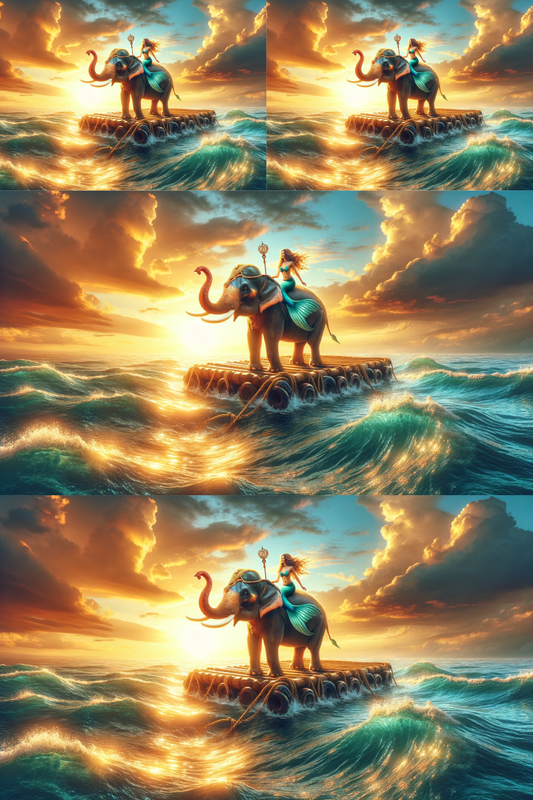 Sticker Sheet – Mermaid On An Elephant On A Raft Collage Cat. No. 418