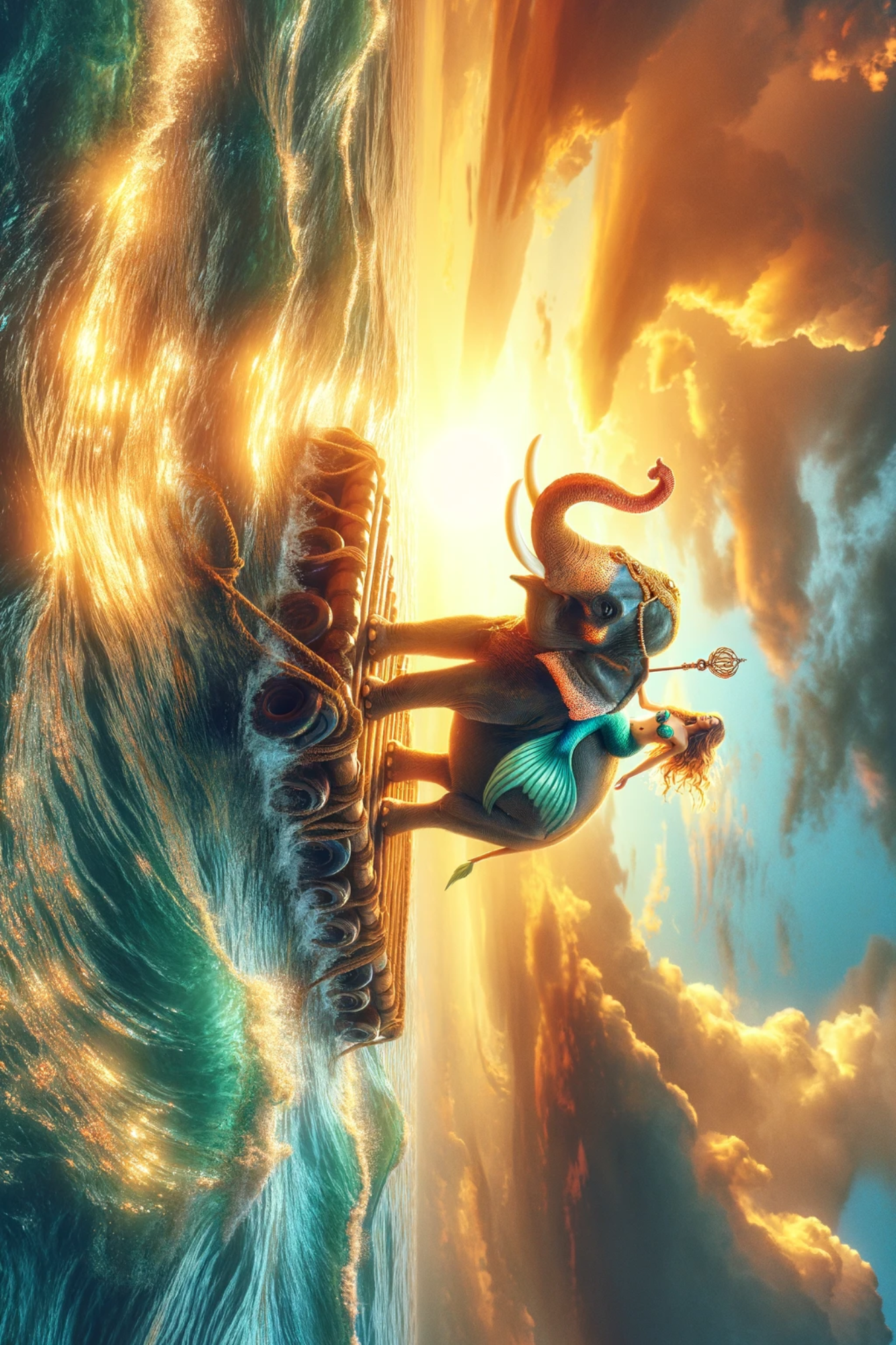 Sticker Sheet / Greeting Card – Mermaid On An Elephant On A Raft Full Cat. No. 419