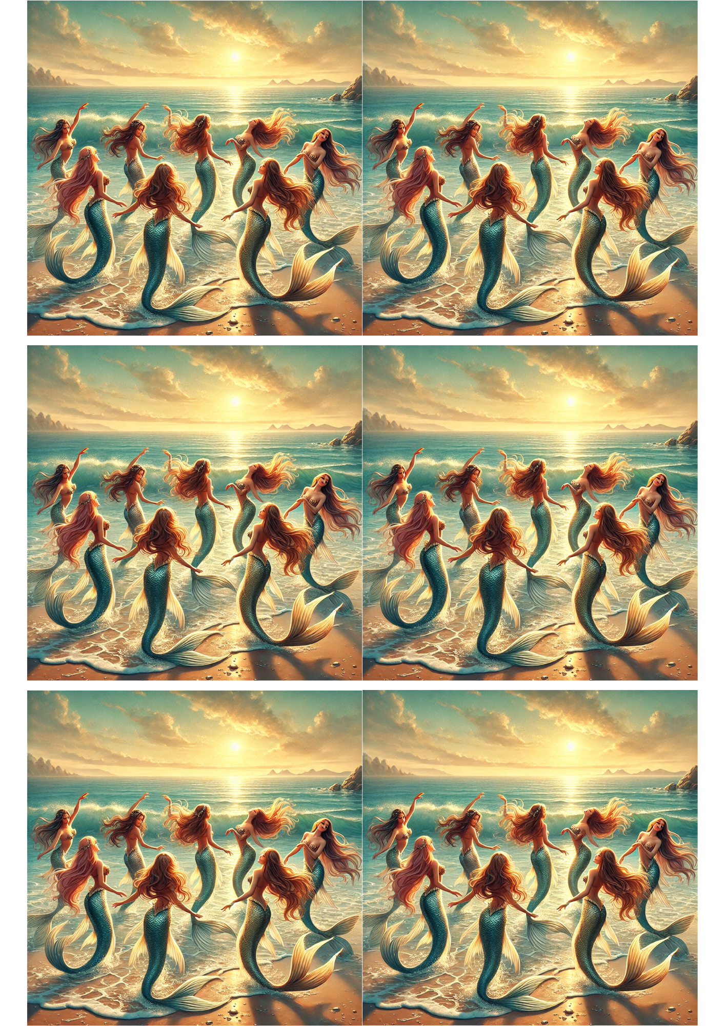 Sticker Sheet / Greeting Card – Mermaids Dance In A Circle Collage Cat. No. 2523