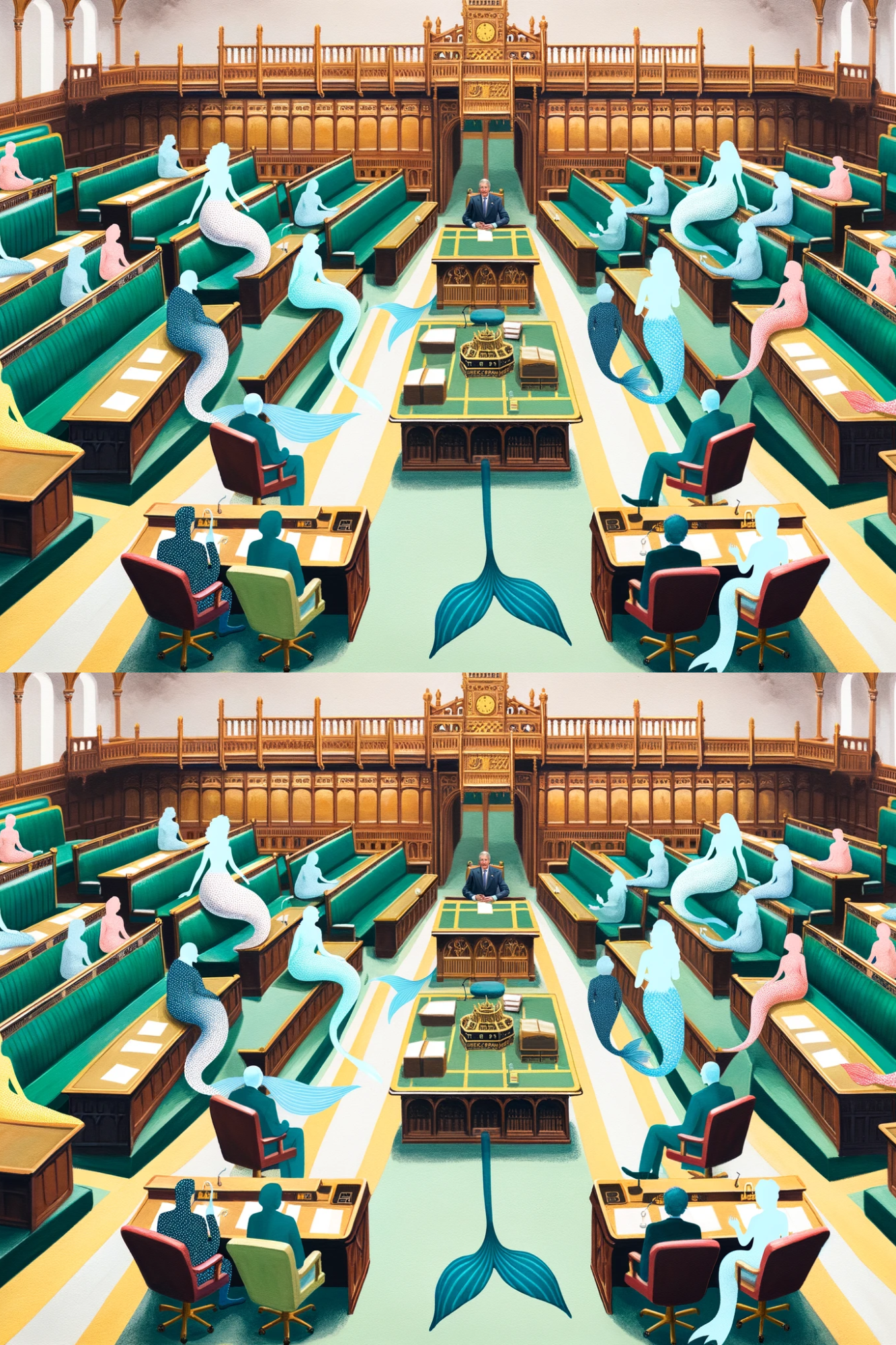 Sticker Sheet / Greeting Card – Mermaids In The British Parliament Collage Cat. No. 423