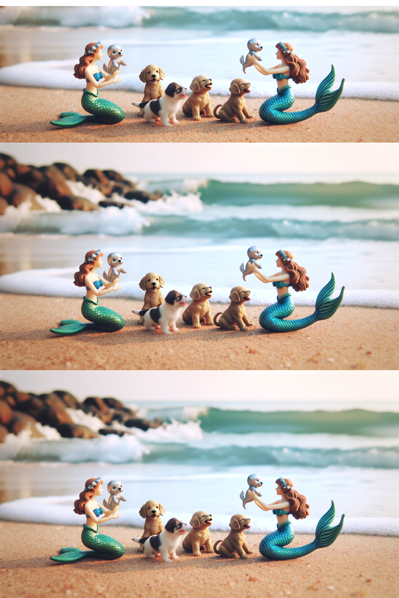 Sticker Sheet / Greeting Card – Mermaids and Puppies Collage Cat. No. 425