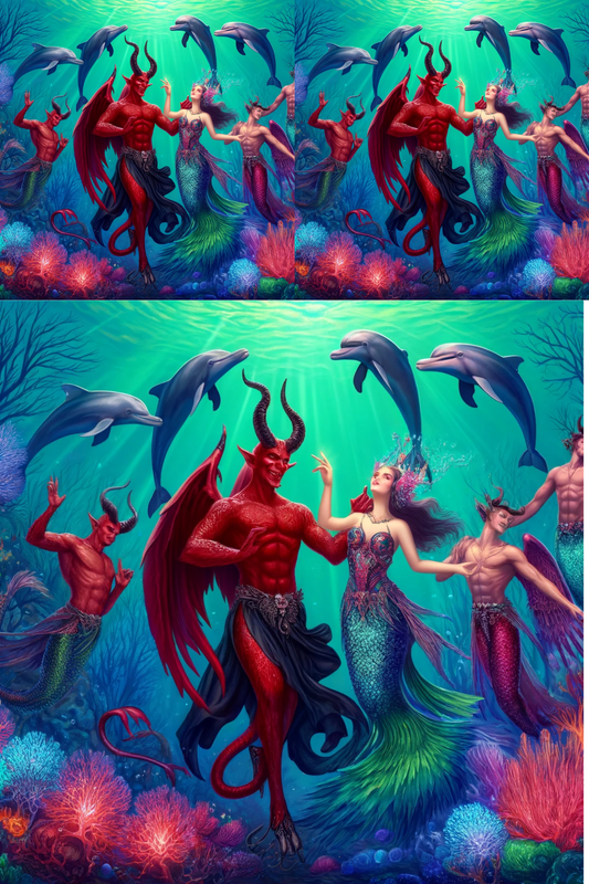 Sticker Sheet – Mermaids Dance With Dolphins and Devils Collage Cat No. 857