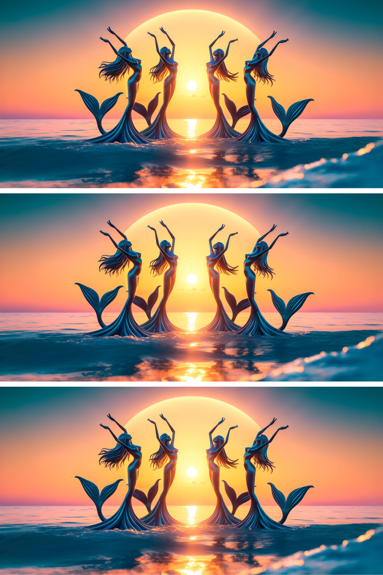 Sticker Sheet / Greeting Card – Mermaids Dancing At Sunrise Collage Cat. No. 427