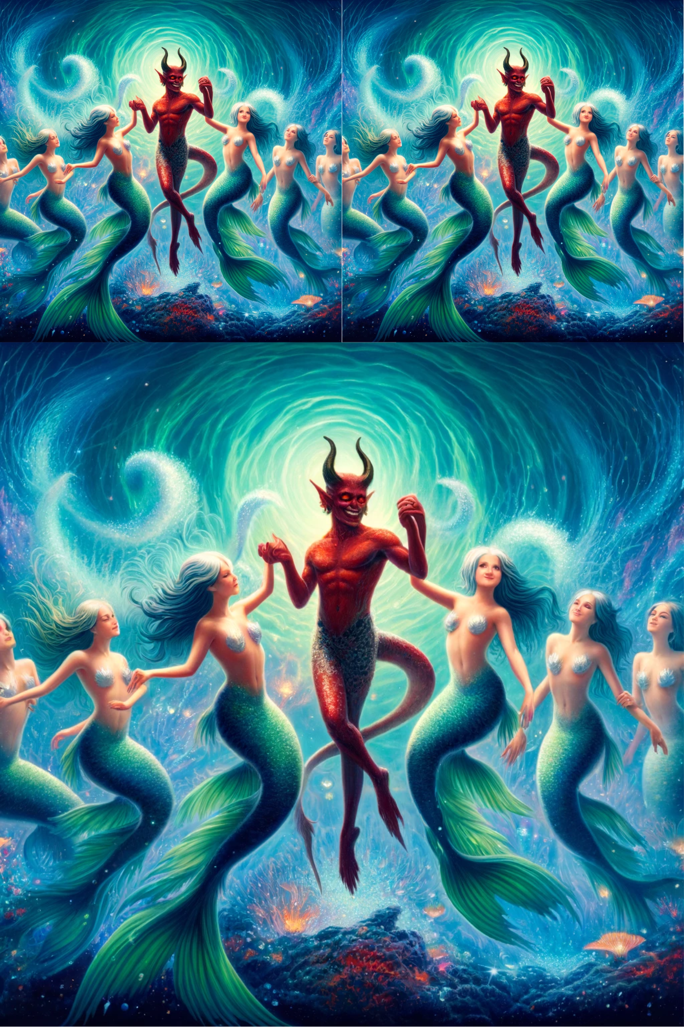 Sticker Sheet / Greeting Card – Mermaids Dance With Devil Collage Cat No. 859