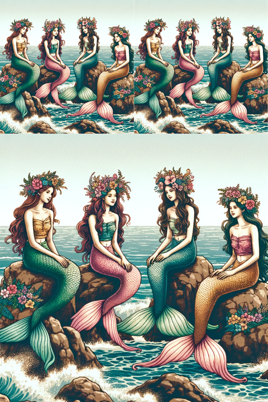 Sticker Sheet – Mermaids In Wreaths On The Rocks 2 Collage Cat No. 863