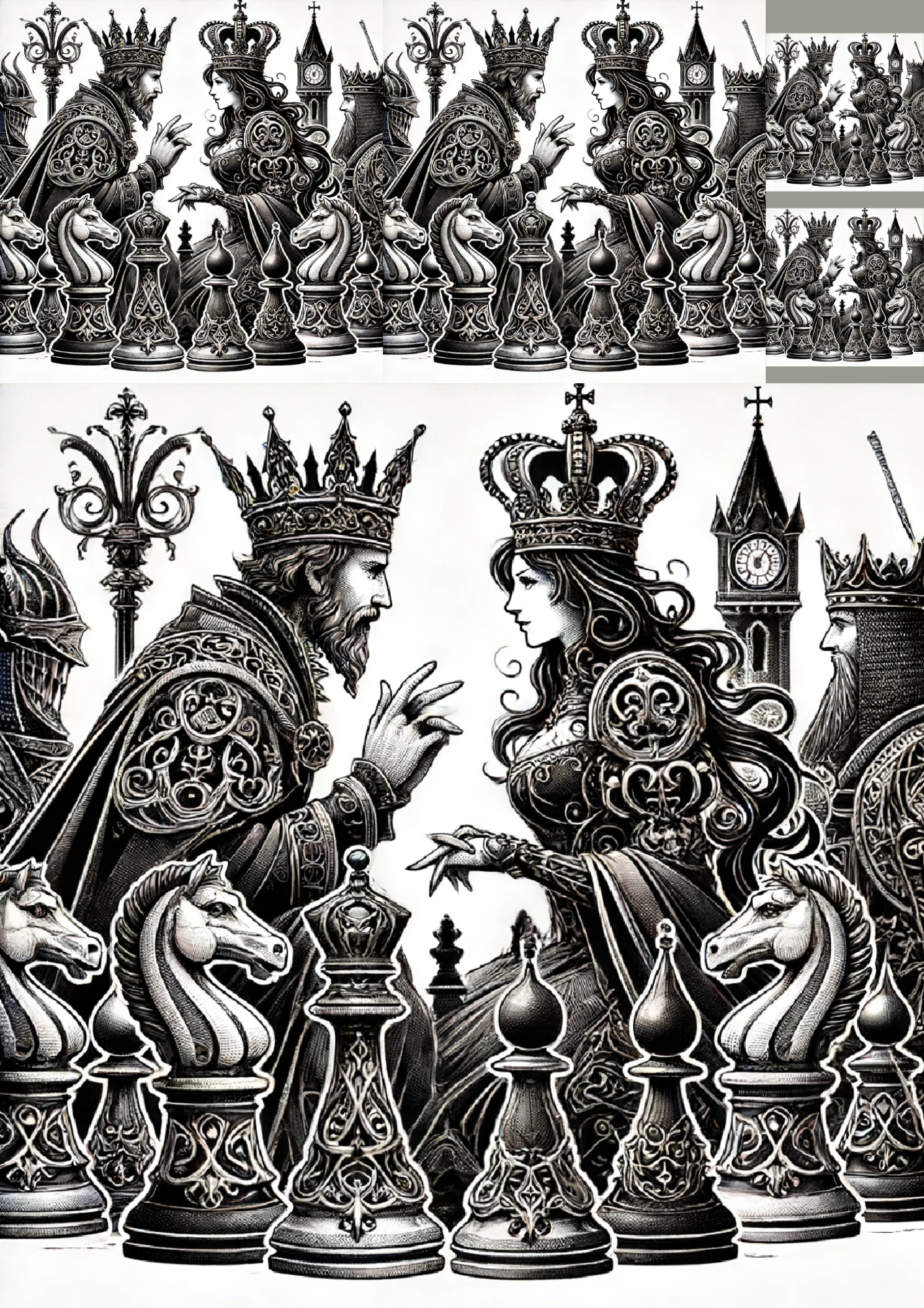 Sticker Sheet / Greeting Card – Chess Sets in Gothic Style Collage Cat. No. 1250