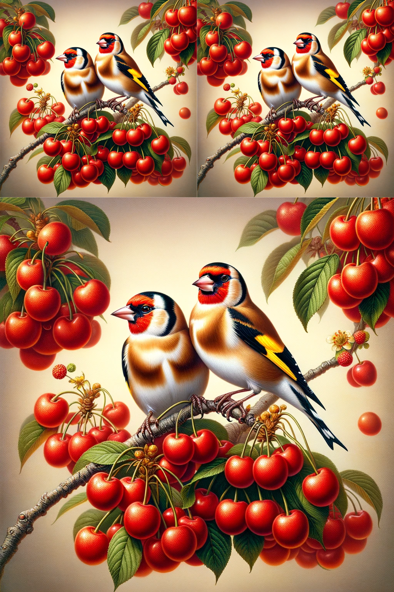 Sticker Sheet / Greeting Card – Goldfinches on cherries with fruit Cat. No. 430