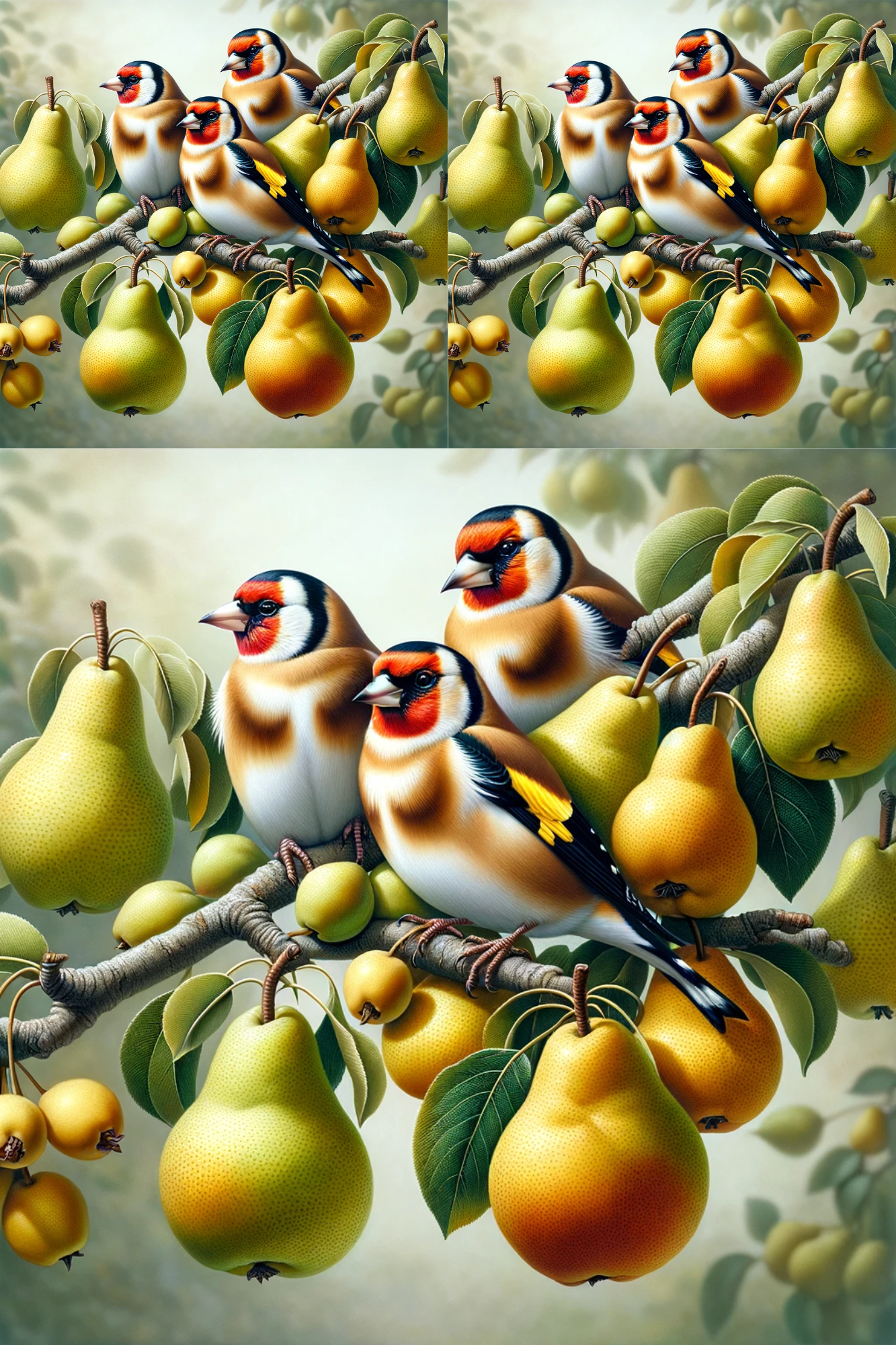 Sticker Sheet / Greeting Card – Goldfinches on a pear tree, Cat. No. 431