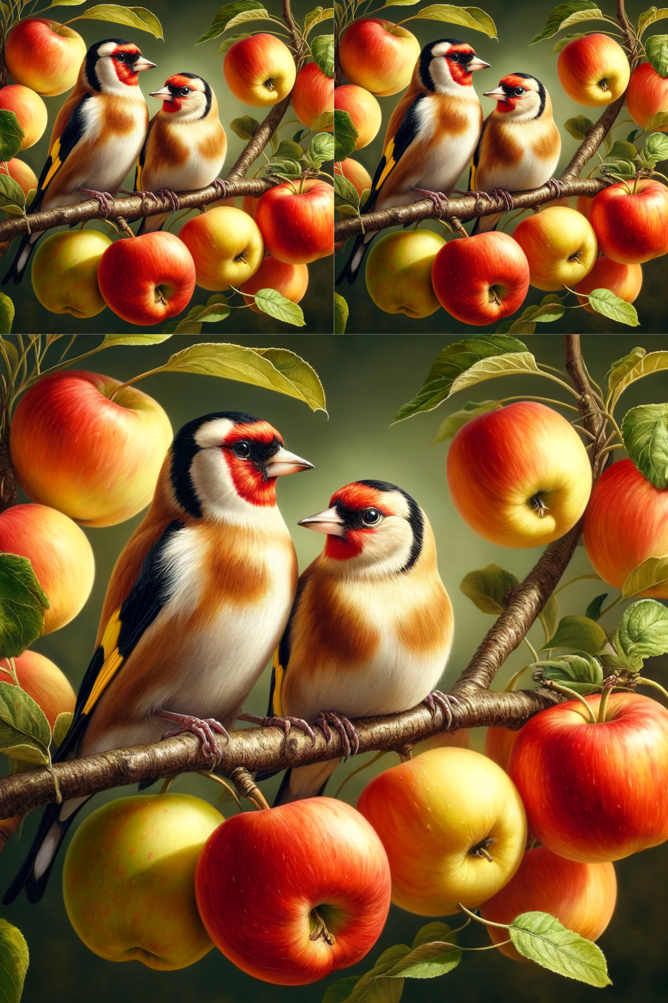Sticker Sheet / Greeting Card – Goldfinches On Apple Tree 1 Cat. No. 432