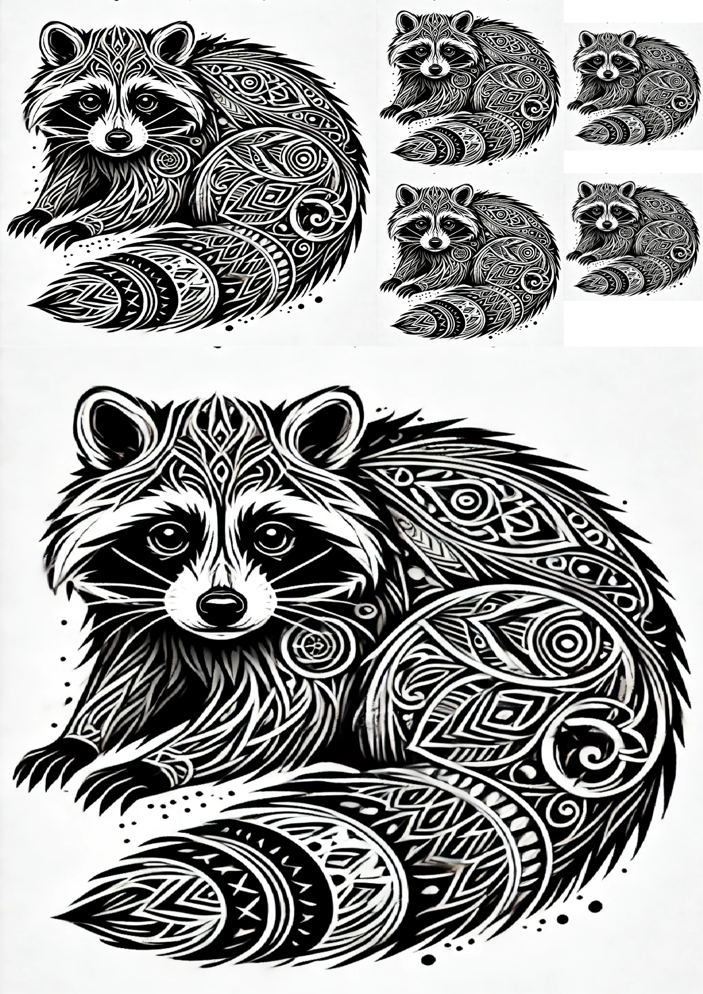Sticker Sheet / Greeting Card – Raccoon In Gothic Style Collage Cat. No. 1473