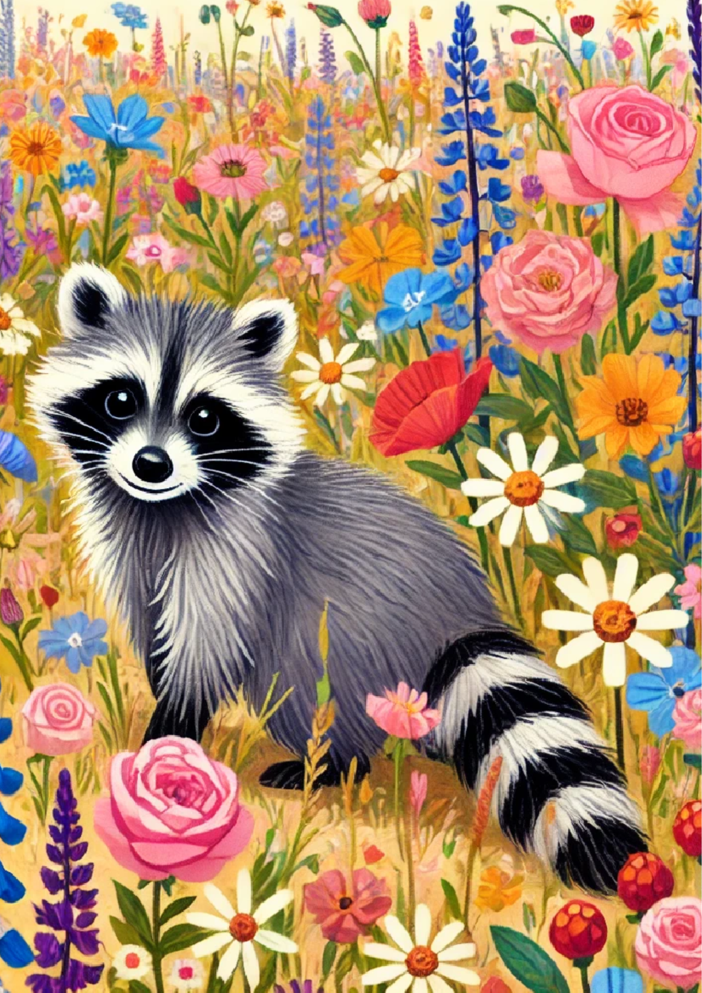 Sticker Sheet / Greeting Card – Raccoon In The Meadow Full Cat. No. 1476