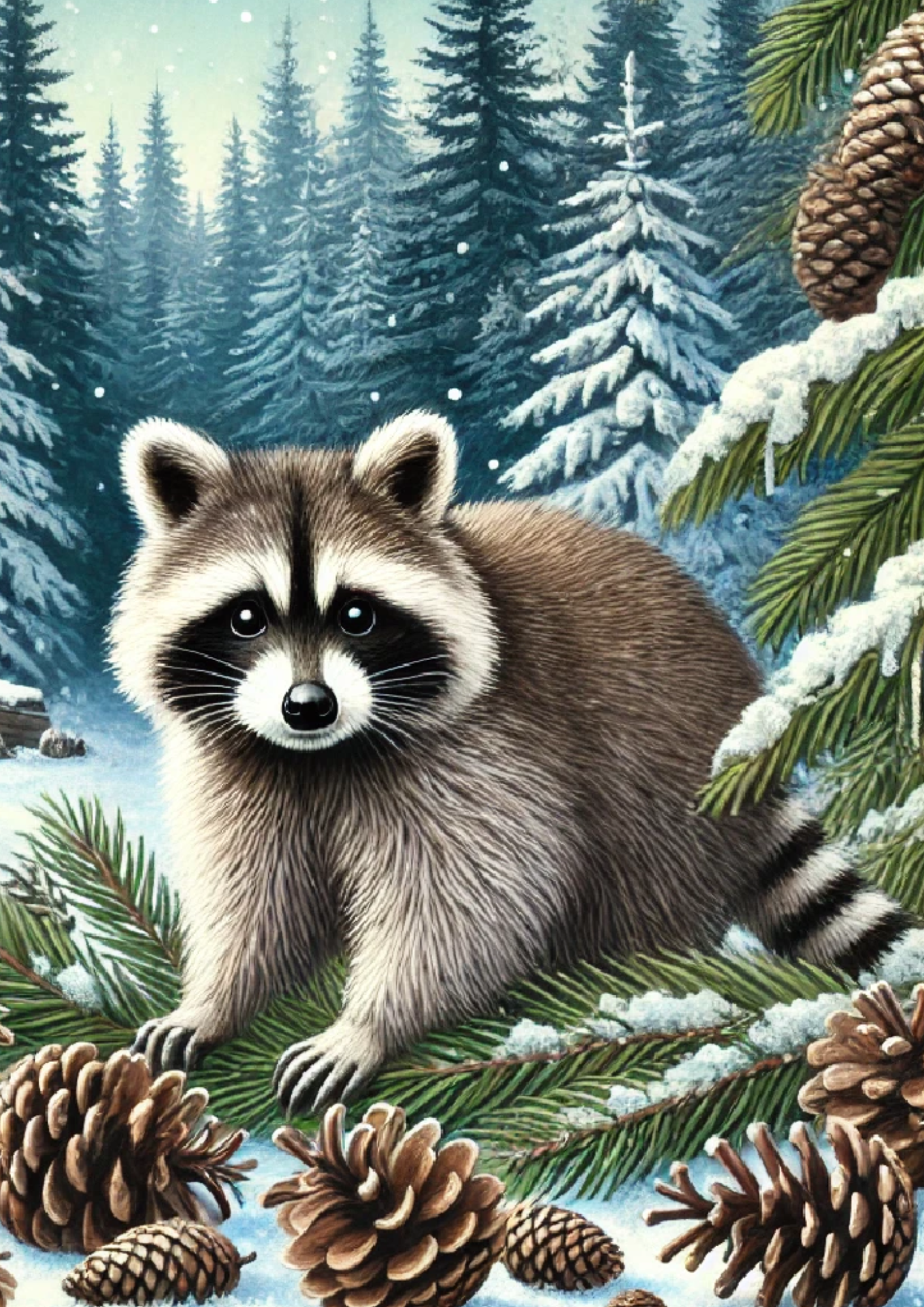 Sticker Sheet / Greeting Card – Raccoon in Winter Full Cat. No. 1478