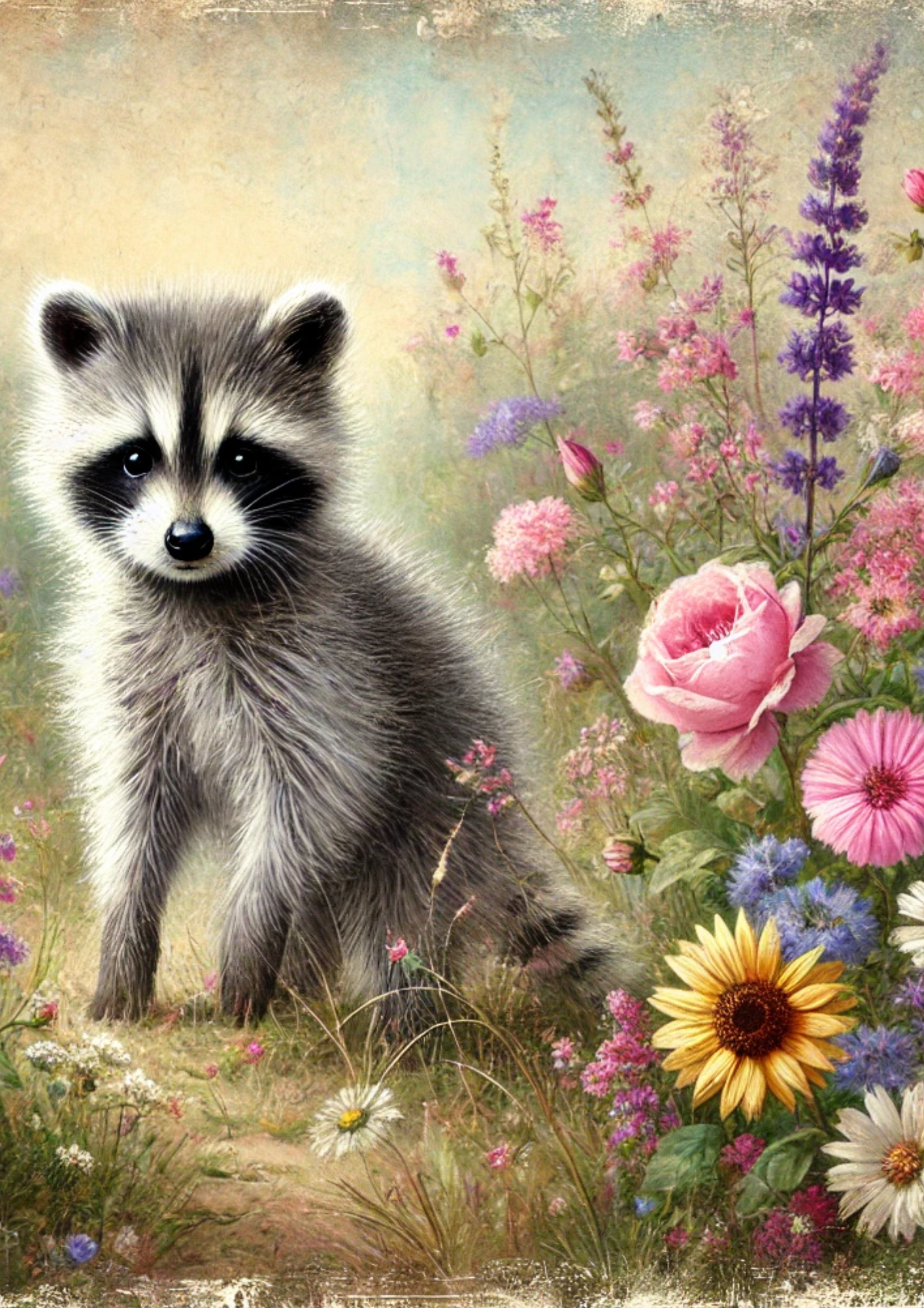 Sticker Sheet / Greeting Card – Raccoon On Spring Meadow Full Cat. No. 3166