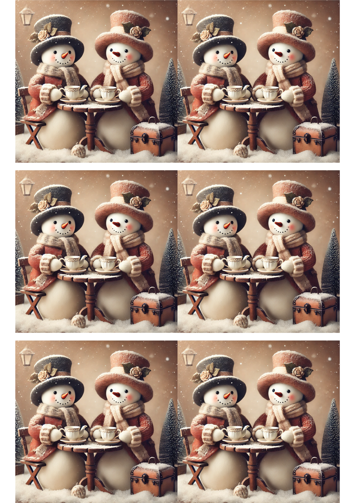 Sticker Sheet / Greeting Card – Snowmen Drinking Tea Collage Cat. No. 3167