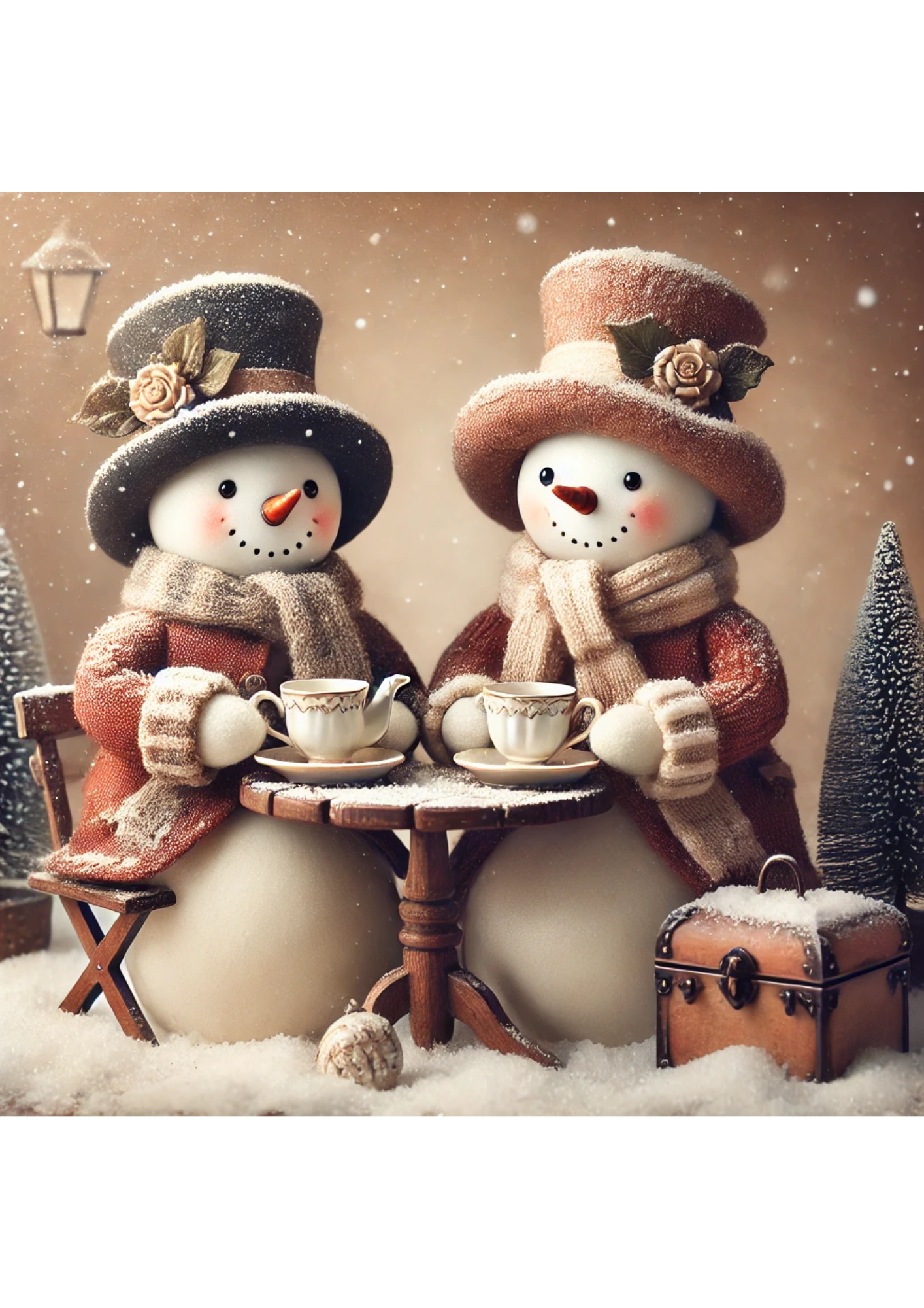 Sticker Sheet / Greeting Card – Snowmen Drinking Tea Full Cat. No. 3168