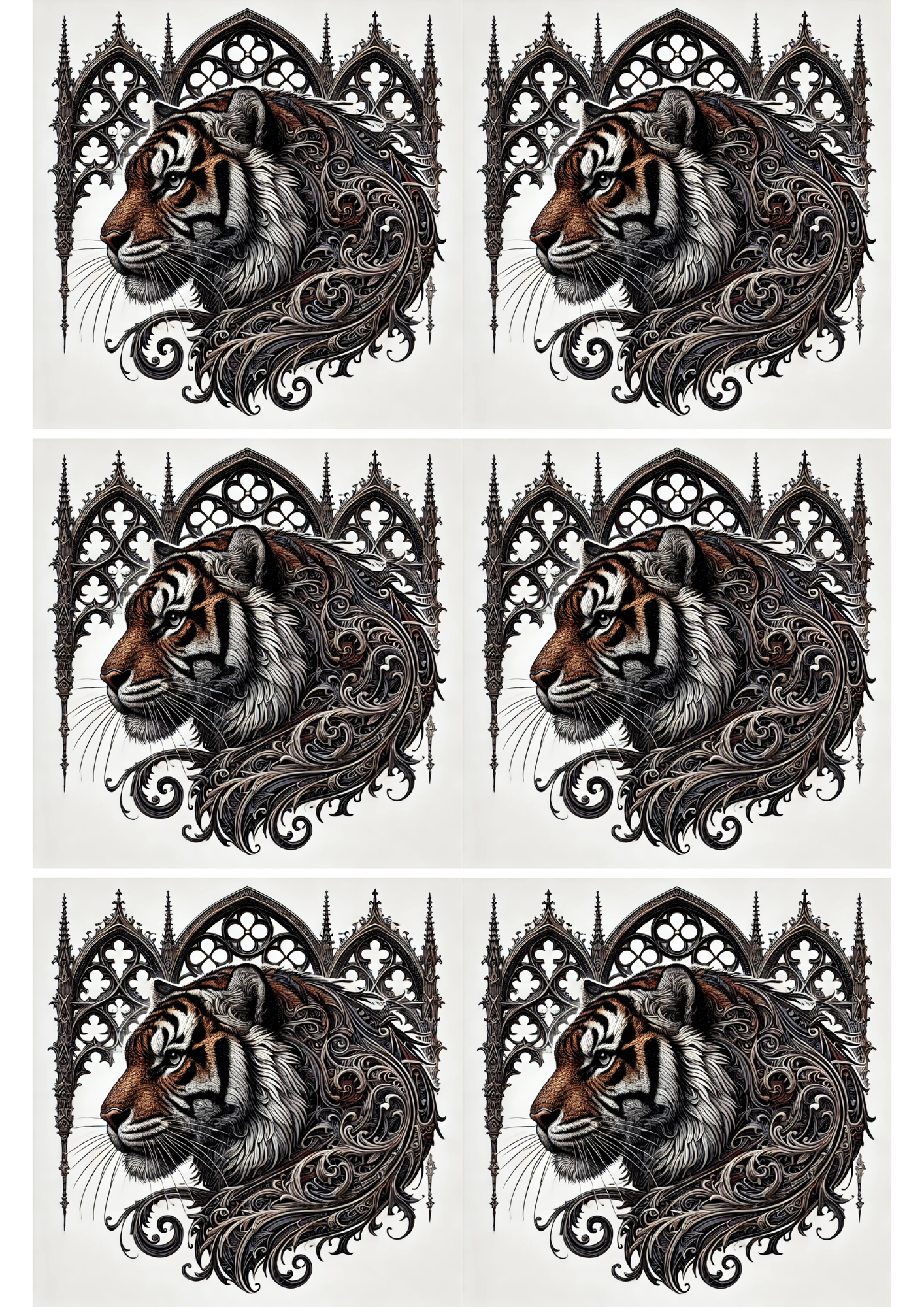 Sticker Sheet / Greeting Card – Tiger Head Gothic Style Collage Cat. No. 2539