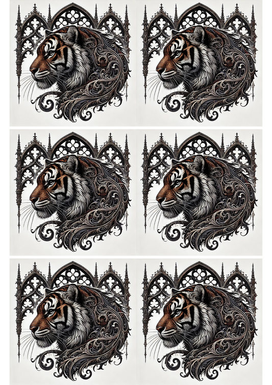 Sticker Sheet – Tiger Head Gothic Style Collage Cat. No. 2539