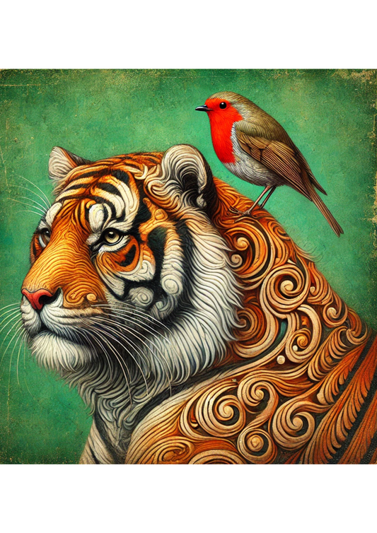 Klistremerkeark – Tiger og rødstrupe, hel kat. nr. 2542