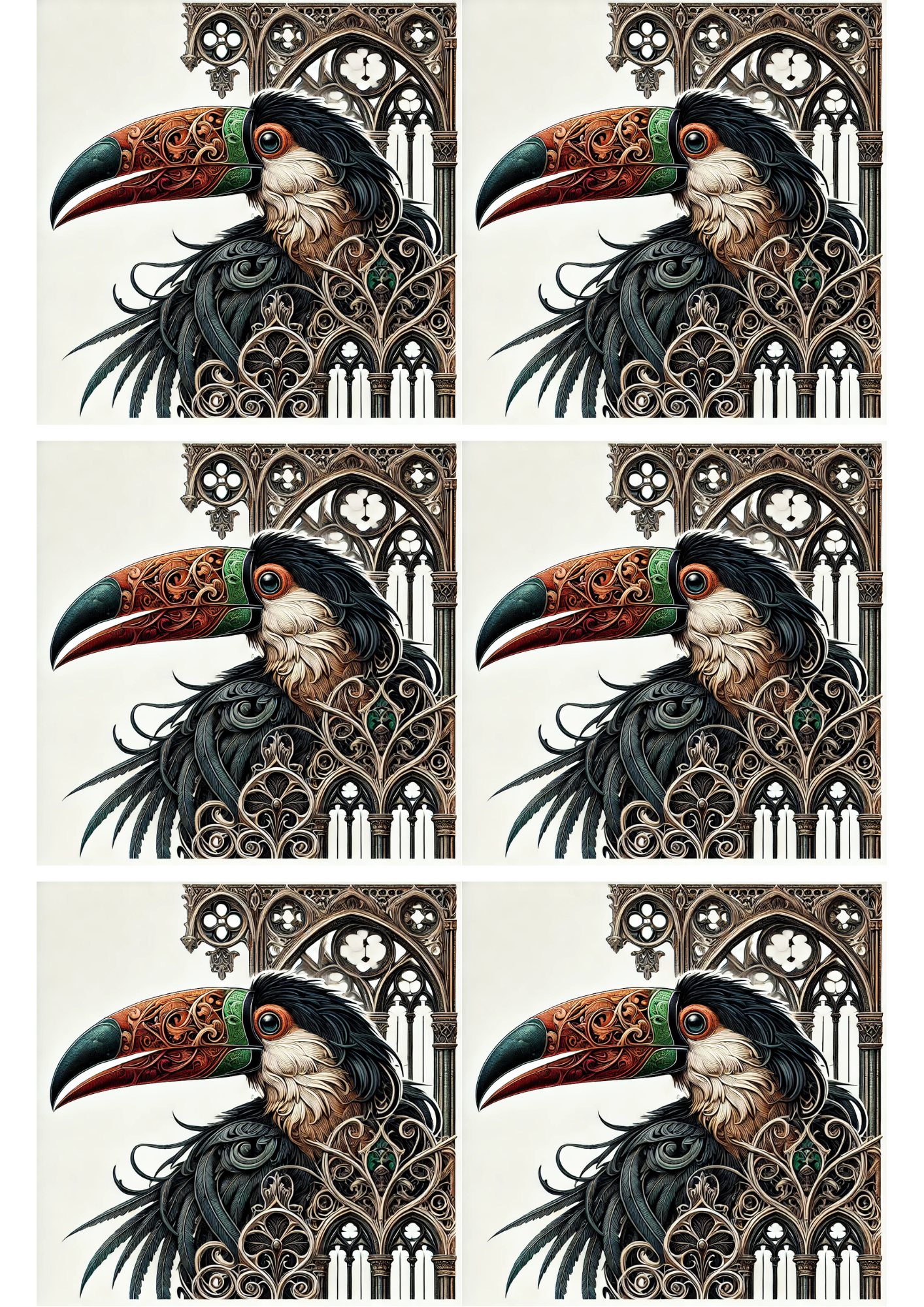 Sticker Sheet / Greeting Card – Toucan Gothic Style Collage Cat. No. 2547