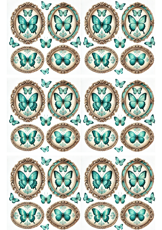 Sticker Sheet – Turquoise Butterflies In Ovals Collage Cat. No. 3169
