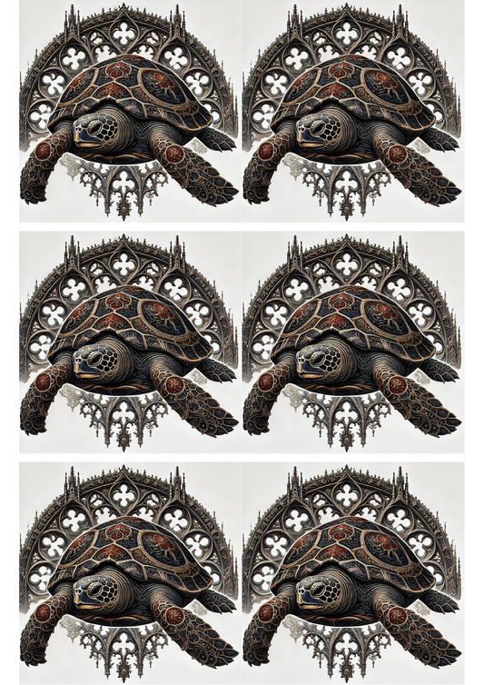 Sticker Sheet – Turtle In Gothic Style Collage Cat. No. 2549