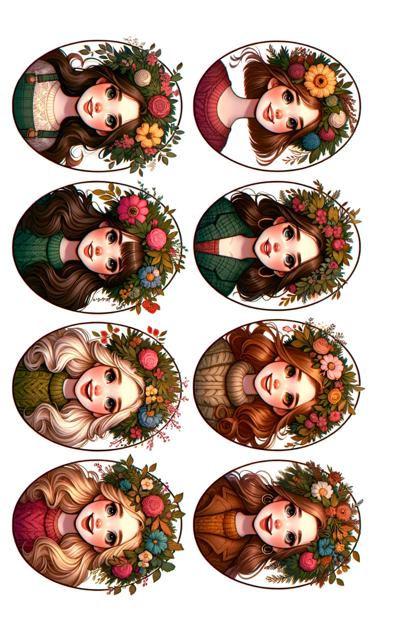 Sticker Sheet / Greeting Card – Faces in Ovals, Full, Cat. No. 441