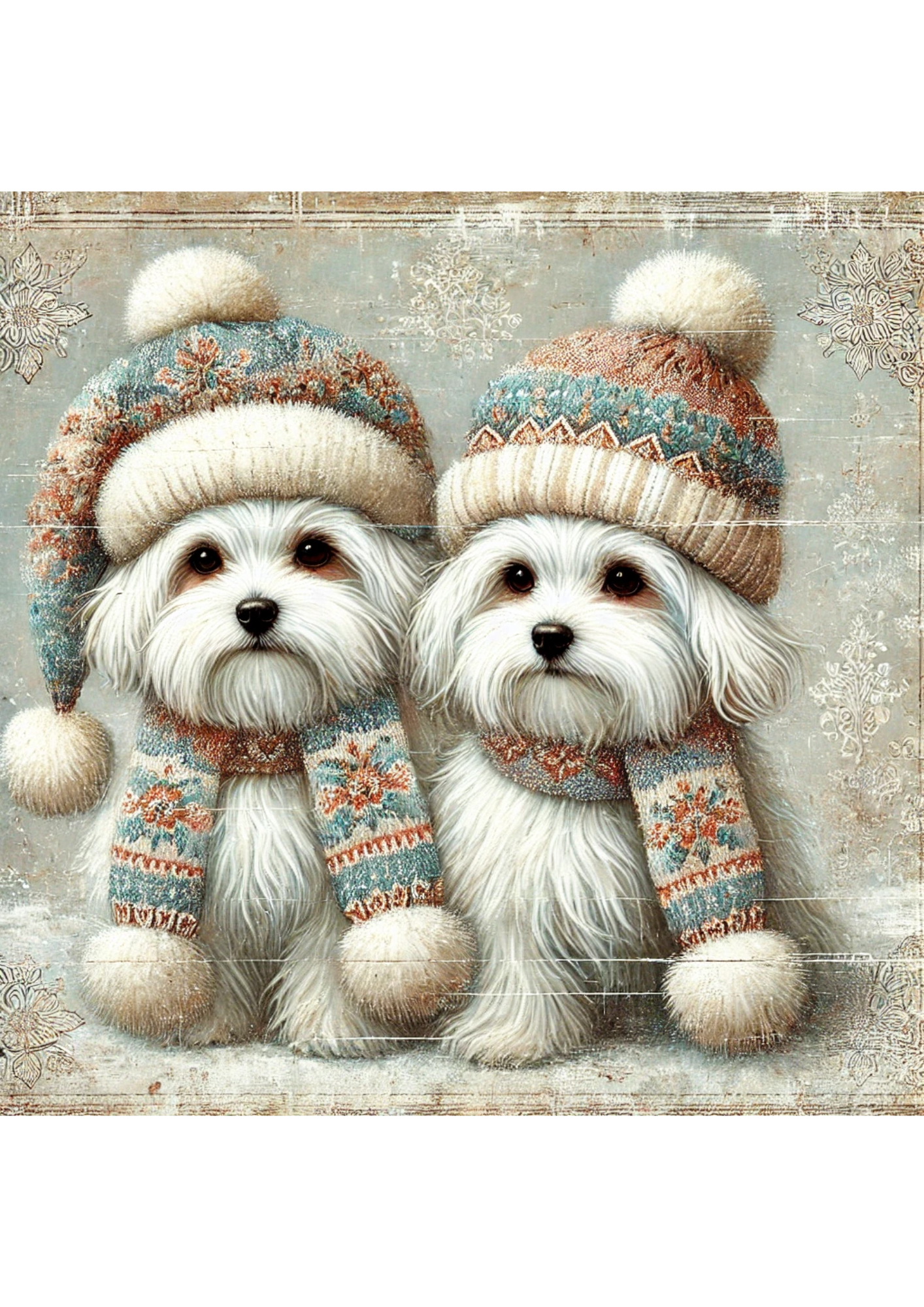 Sticker Sheet / Greeting Card – Two Maltese Shabby Chic Full Cat. No. 2556