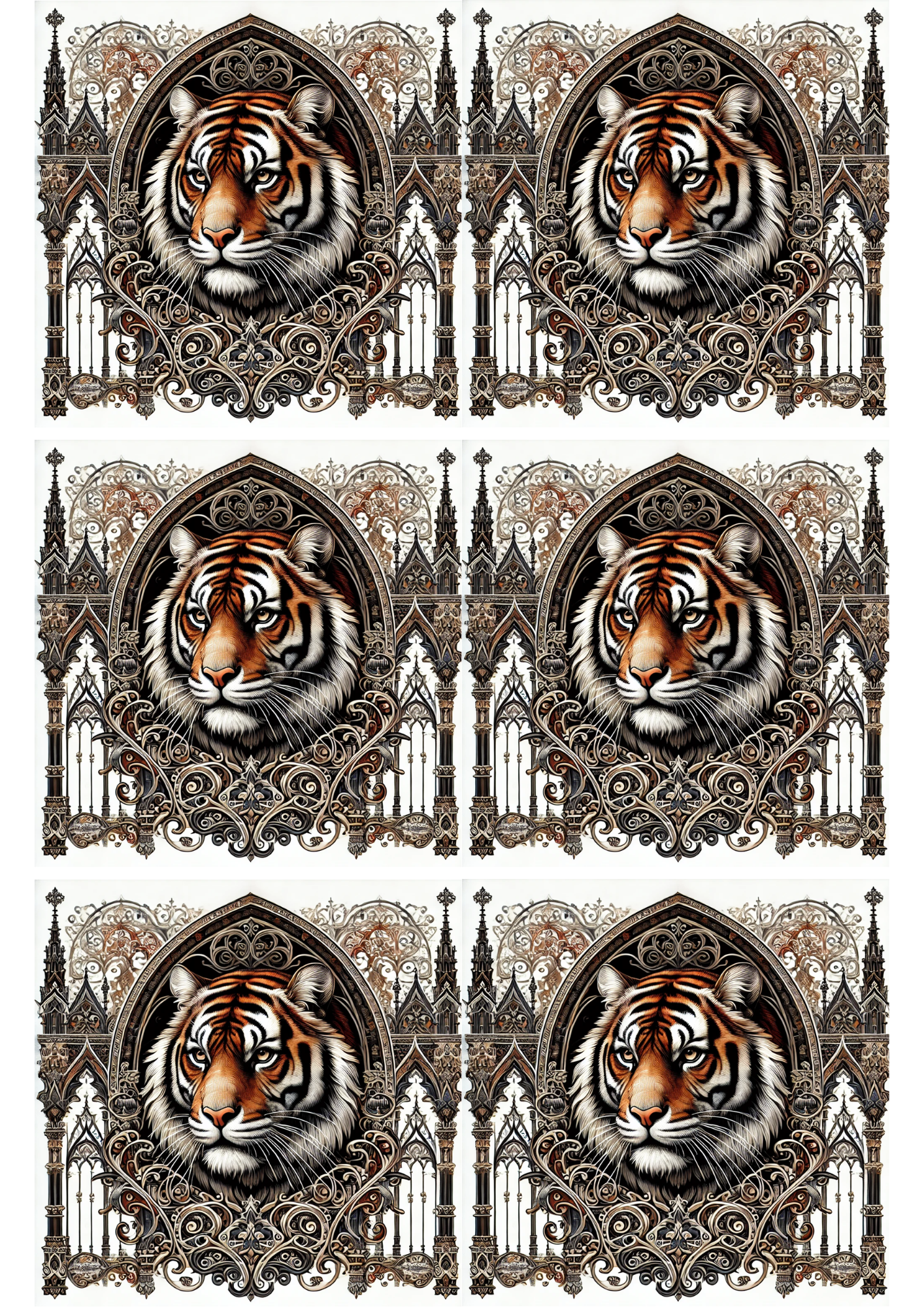 Sticker Sheet / Greeting Card – Bengal Tiger Gothic Style Collage Cat. No. 2551
