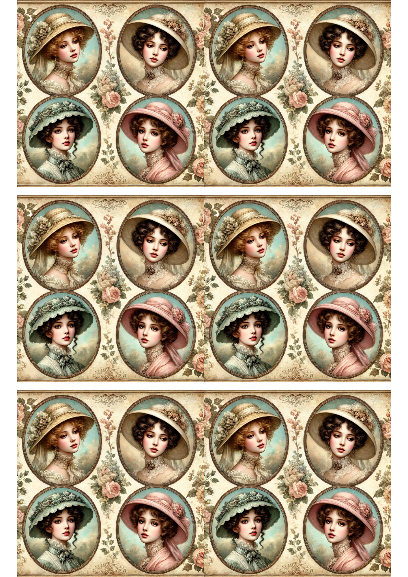 Sticker Sheet / Greeting Card – Victorian Woman In Ovals Collage Cat. No. 3171