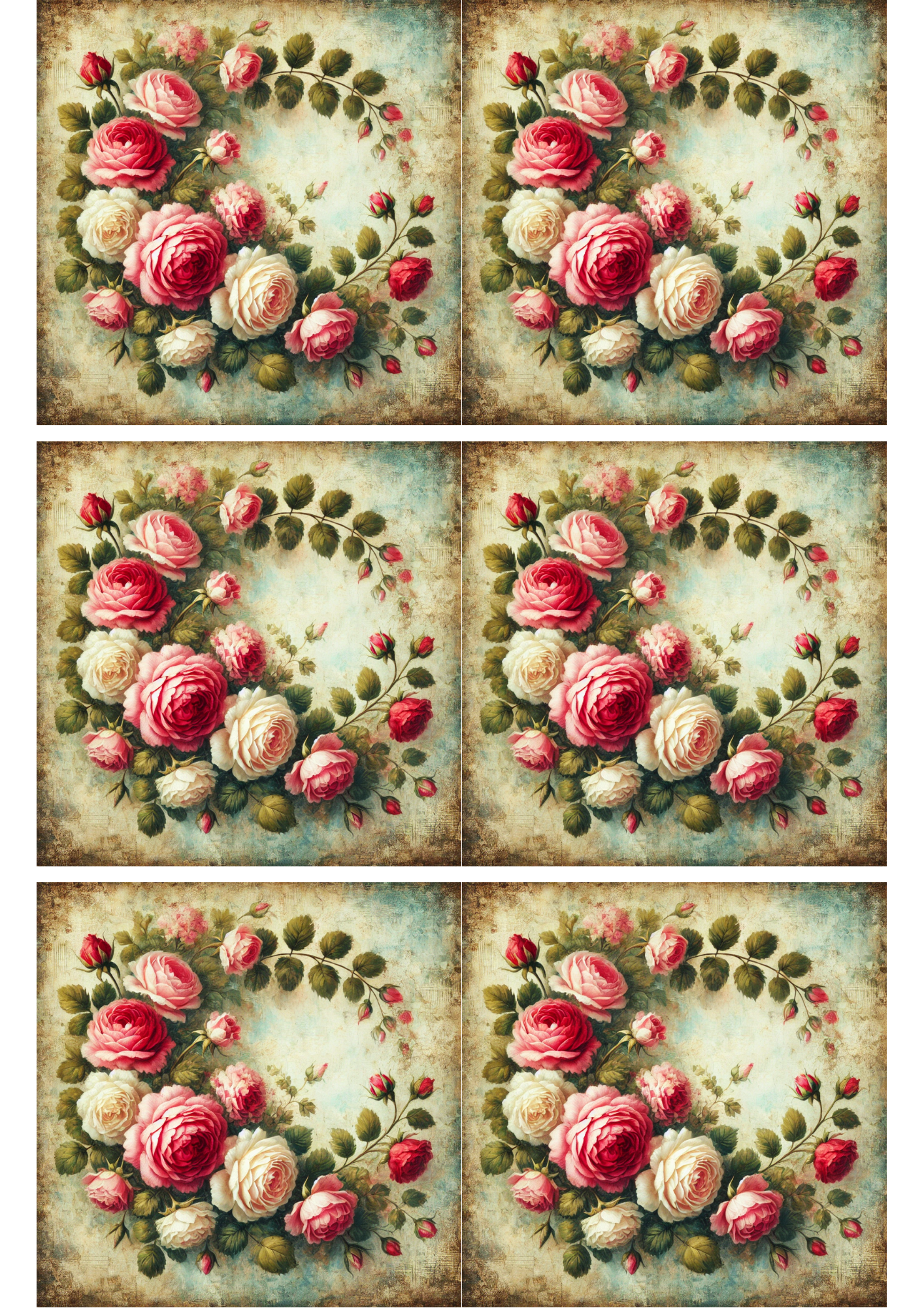 Sticker Sheet / Greeting Card – Vintage Rose Garland Collage Cat. No. 2639