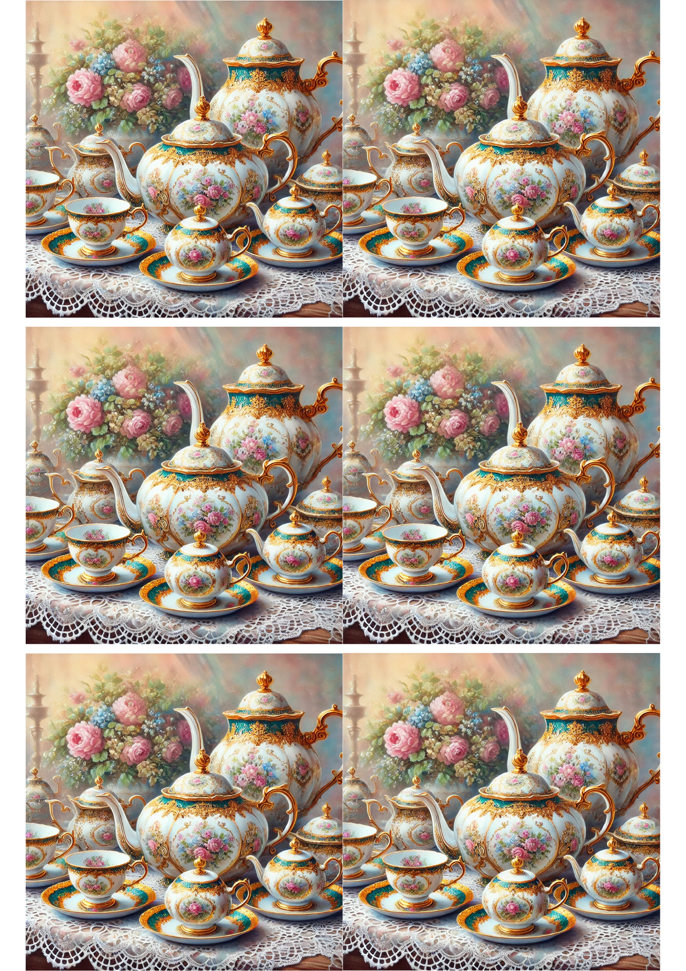 Sticker Sheet / Greeting Card – Tea Set Vintage Collage Cat. No. 2641